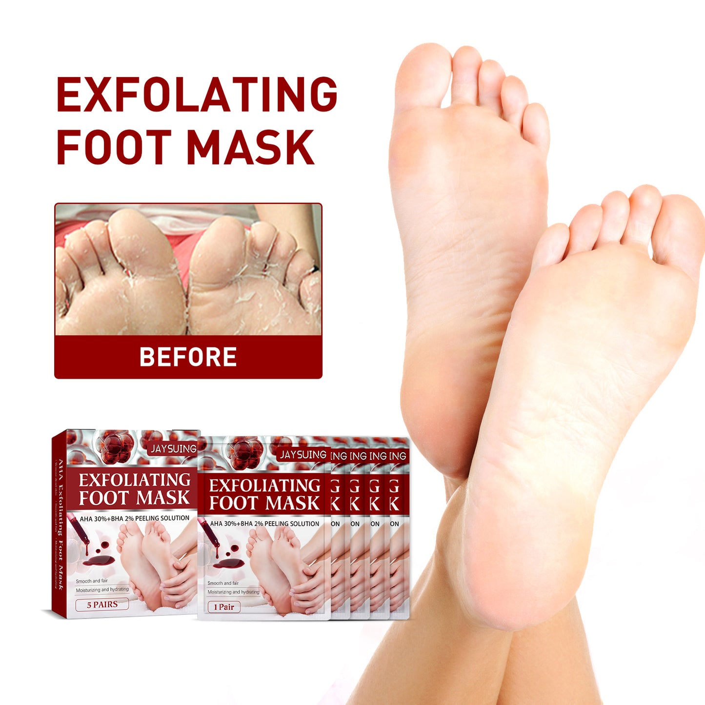 Jaysuing Acid Exfoliating Foot Mask Moisturizes and Rejuvenates Skin, Rejuvenates Calluses, Exfoliates Dead Skin, Hydrates and Moisturizes Foot