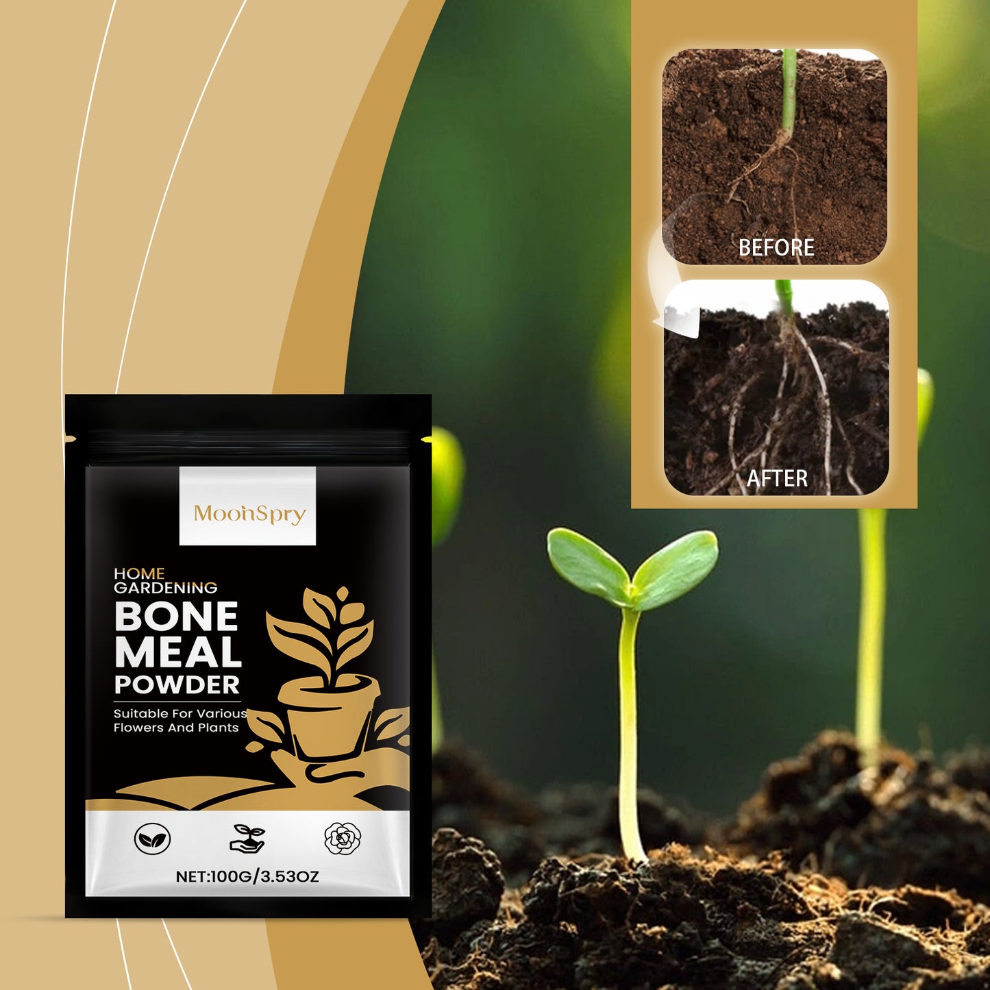 Moonspry plant rooting powder horticultural flower plant root supplement nutrition improve soil plant nutrition powder