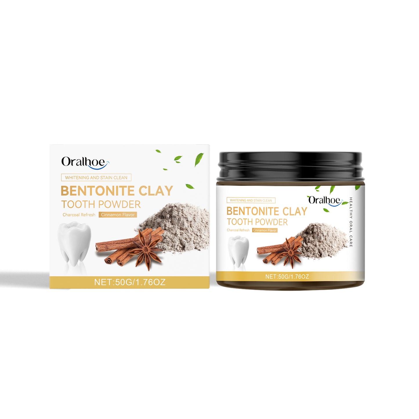 Oralhoe Cinnamon Volcanic Ash Bentonite Dental Powder Teeth Cleaning Dental Powder Tooth Stains to Maintain Oral Environmental Hygiene