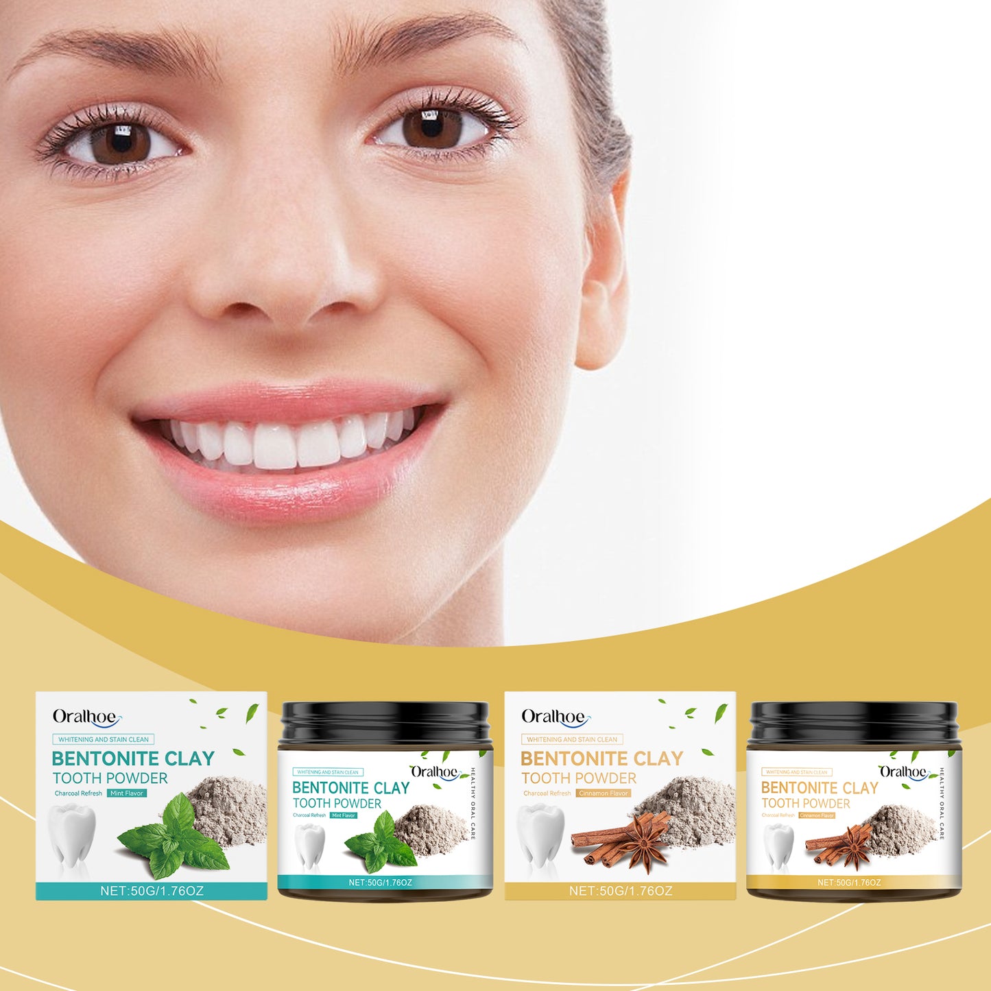 Oralhoe Cinnamon Volcanic Ash Bentonite Dental Powder Teeth Cleaning Dental Powder Tooth Stains to Maintain Oral Environmental Hygiene