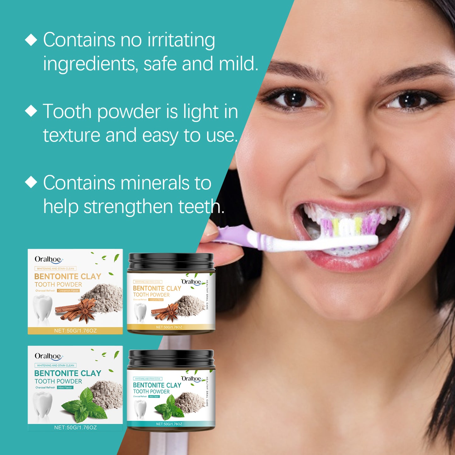 Oralhoe Cinnamon Volcanic Ash Bentonite Dental Powder Teeth Cleaning Dental Powder Tooth Stains to Maintain Oral Environmental Hygiene