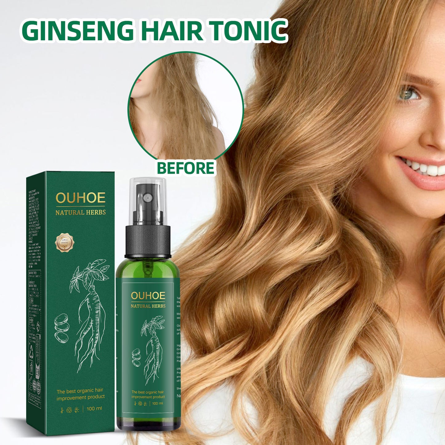 OUHOE Ginseng Hair Growth Liquid Ginseng Essence Moisturizing Hair Anti-falling Hair Growth Spray