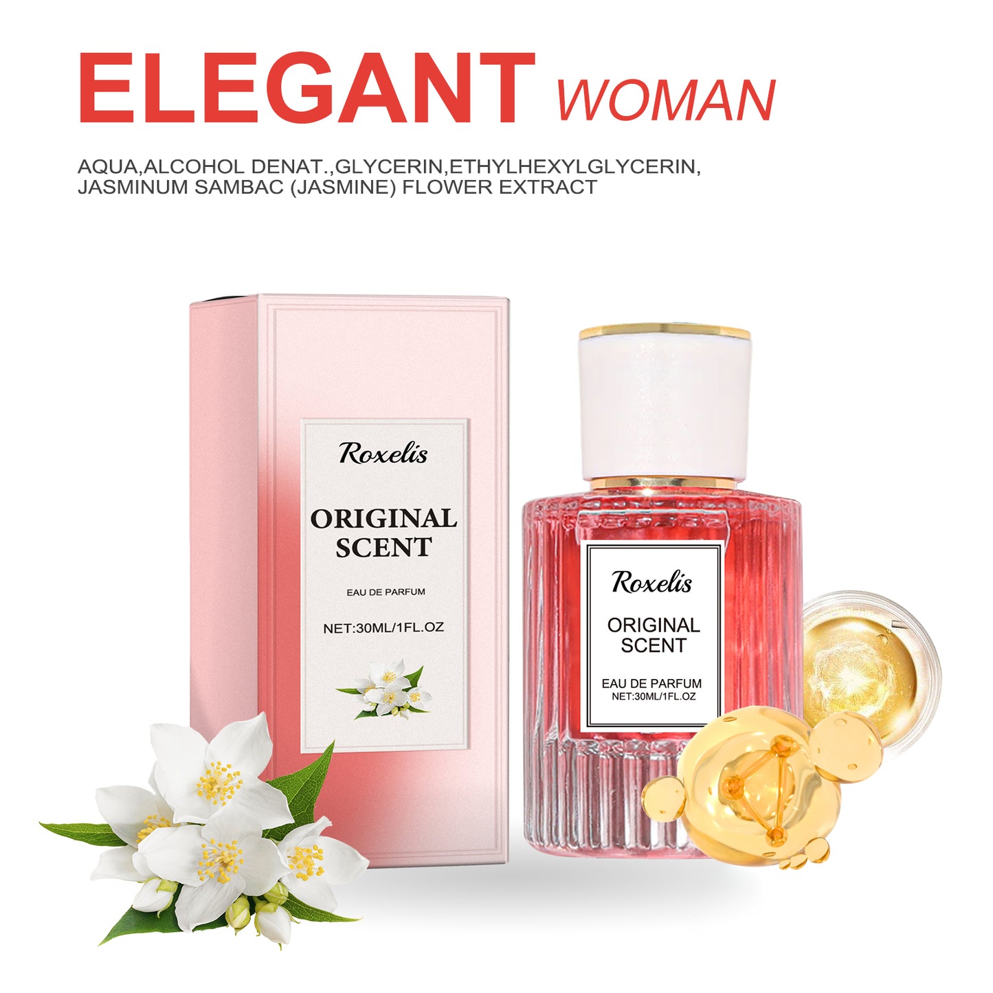Roxelis Jasmine Women's Pheromone Perfume Wrist Ear Neck Natural Lasting Light Fragrance Refined Elegant Feminine Charm