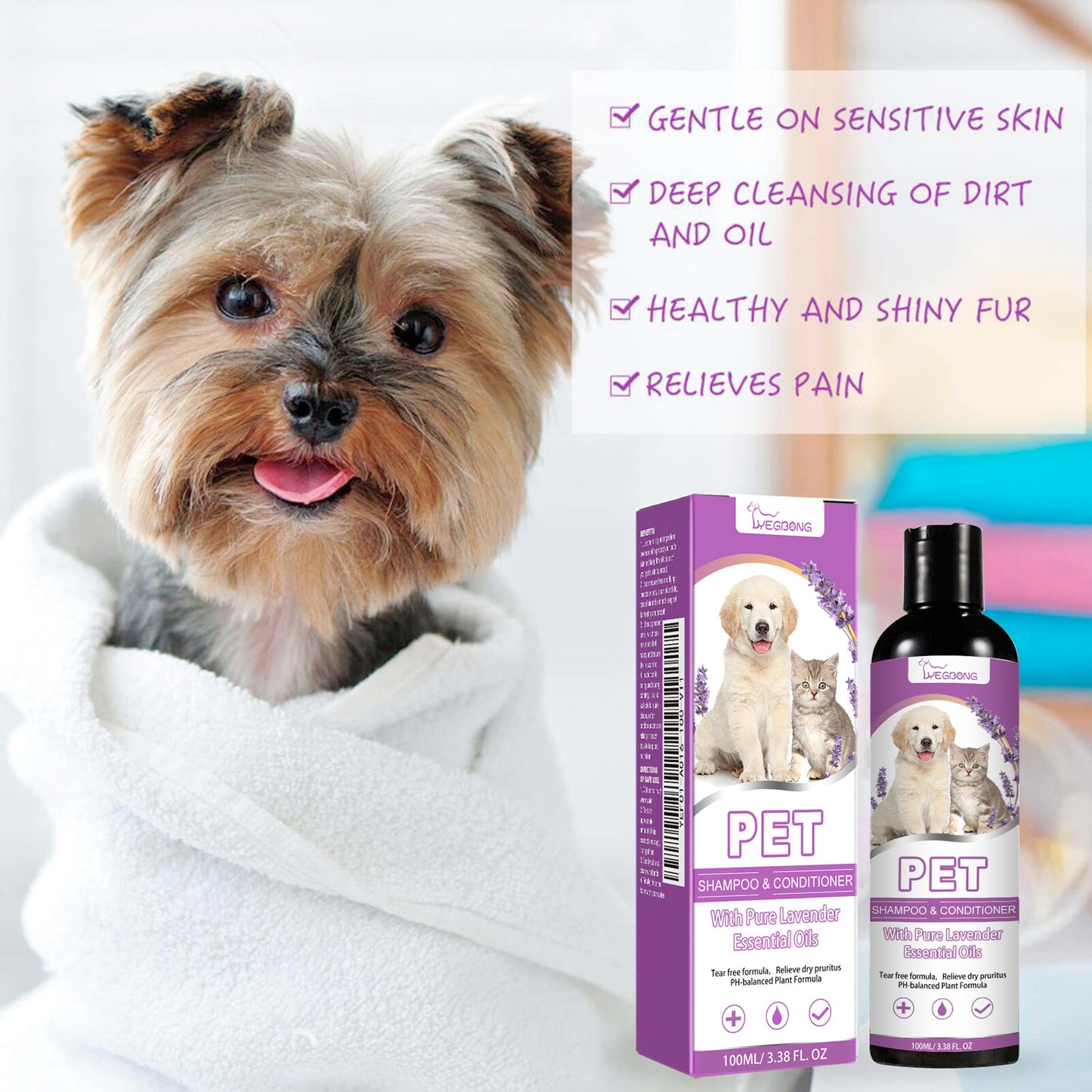 Yegbong Pet Shampoo Pet Bath Relieve Skin Itching Soft Hair Not Knotted Shampoo