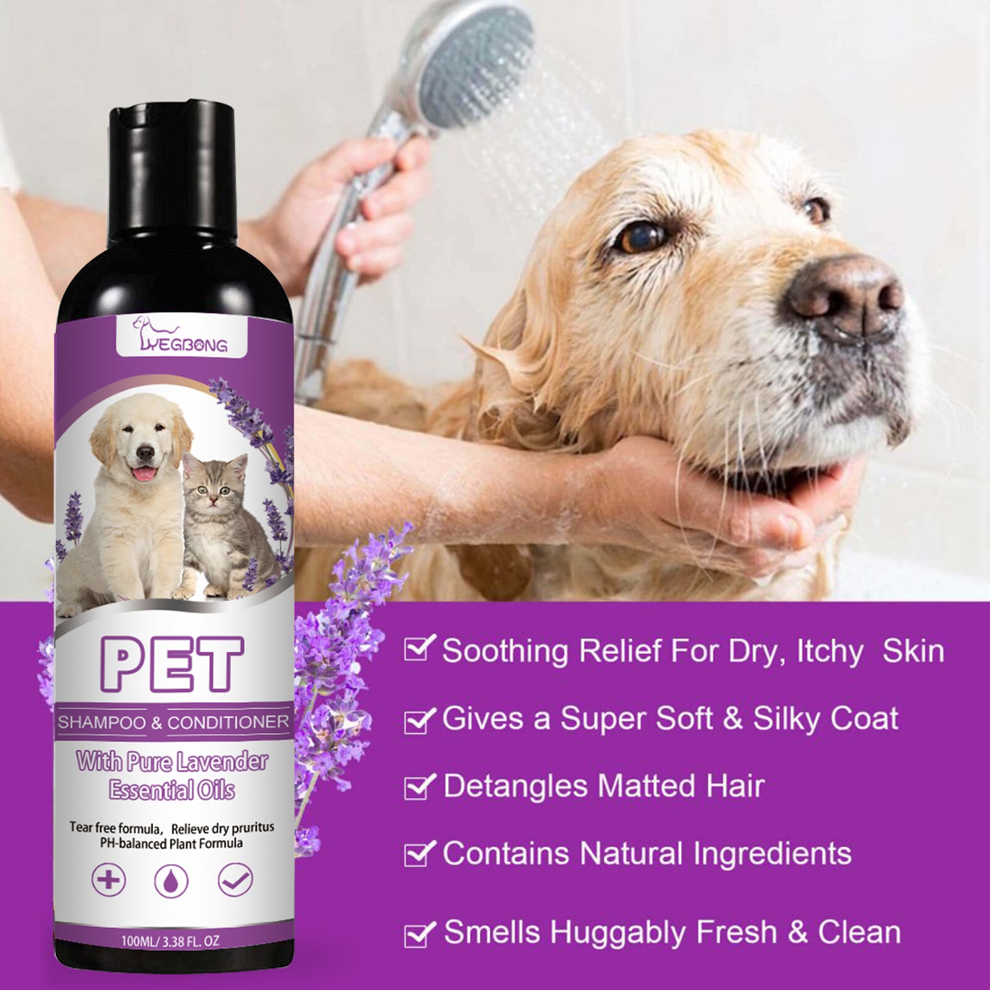 Yegbong Pet Shampoo Pet Bath Relieve Skin Itching Soft Hair Not Knotted Shampoo