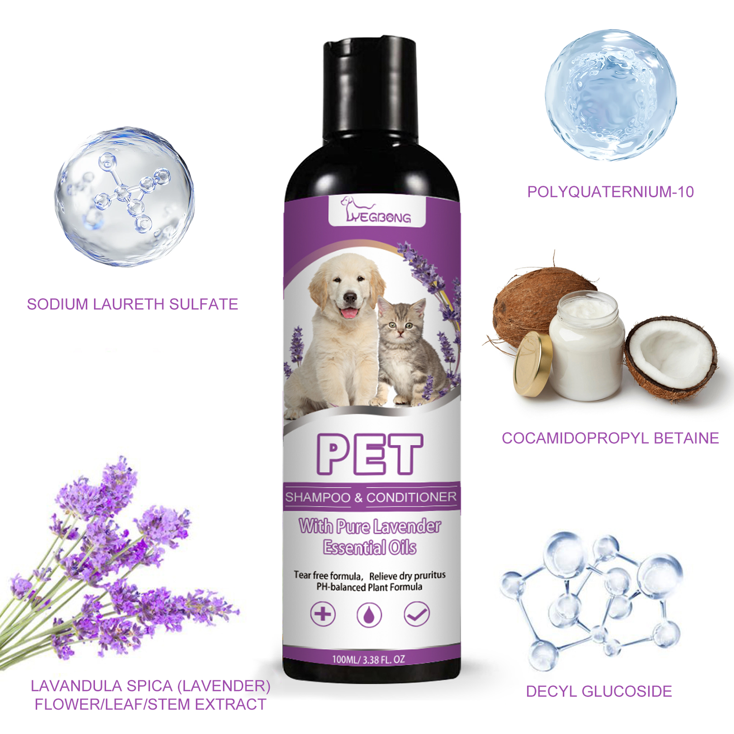 Yegbong Pet Shampoo Pet Bath Relieve Skin Itching Soft Hair Not Knotted Shampoo