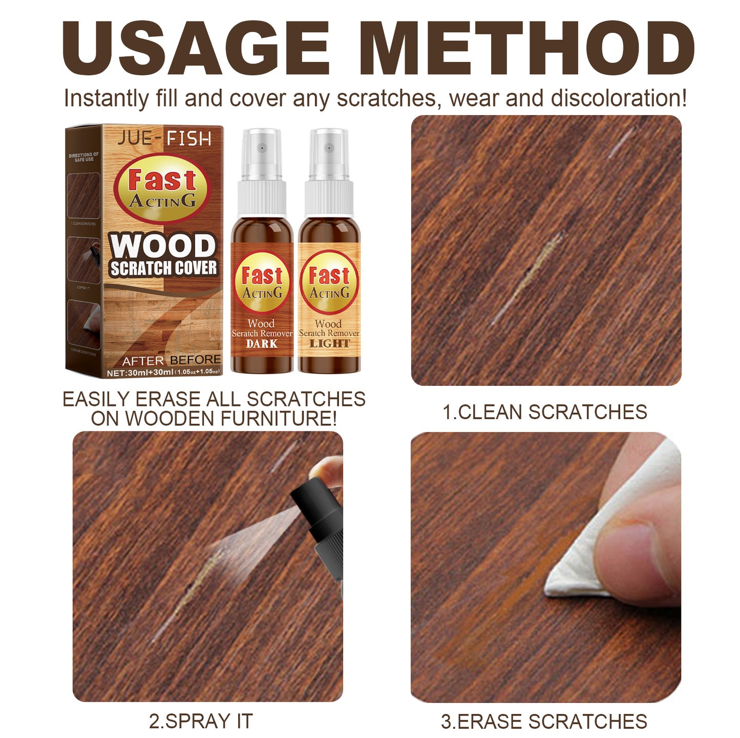 JUE-FISH wood floor scratch repair agent scratch color spray furniture floor renovation paint repair
