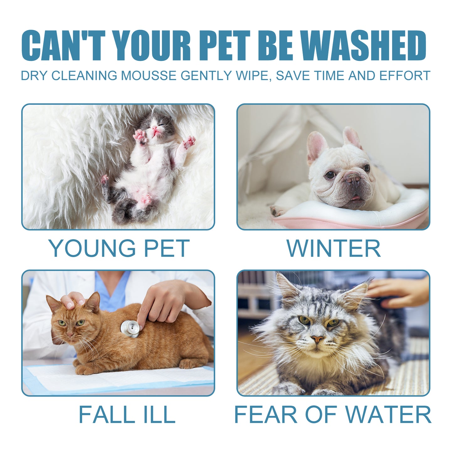 Yegbong pet dry cleaning mousse shower gel kitten dog free water to remove odor soft hair clean