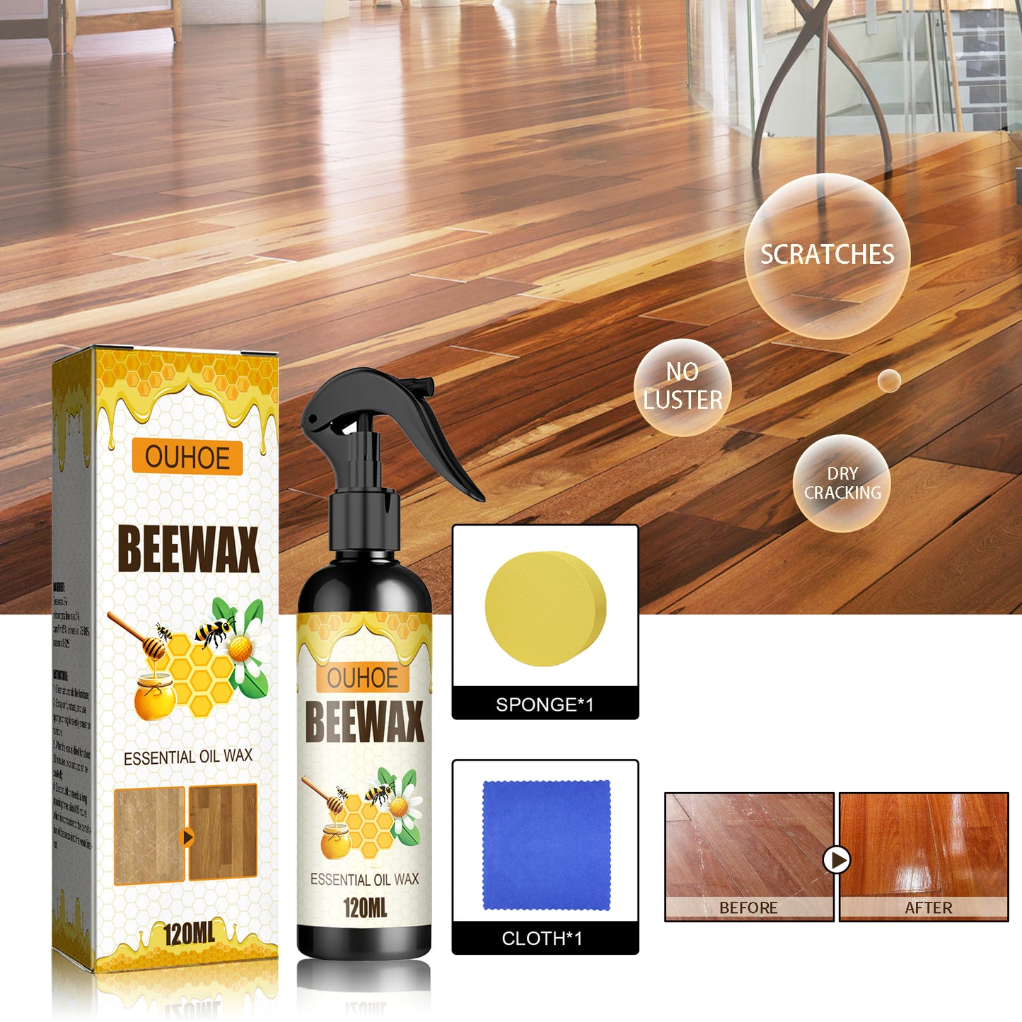 OUHOE Furniture Beeswax Spray Furniture Floor Care Polishing Waterproof Anti-dry Scratch Refurbished Care Wax