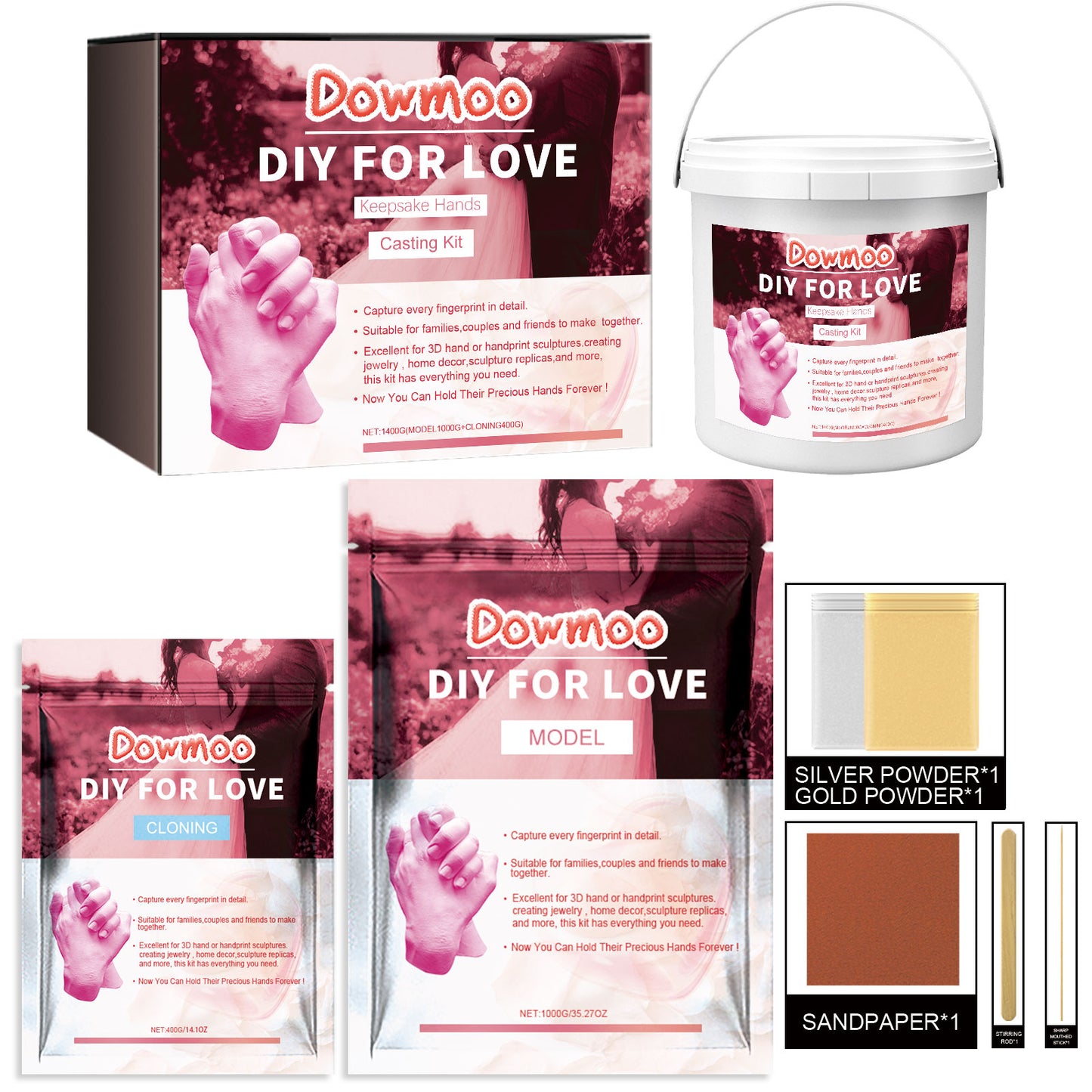 Dowmoo Couple Hand Model Clone Powder Valentine's Day DIY Gift 3D Hand Model Crafts Creative Home Decoration
