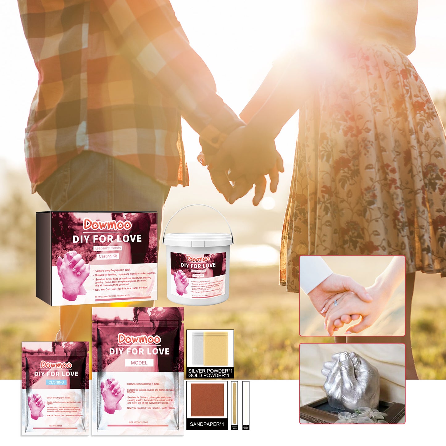 Dowmoo Couple Hand Model Clone Powder Valentine's Day DIY Gift 3D Hand Model Crafts Creative Home Decoration