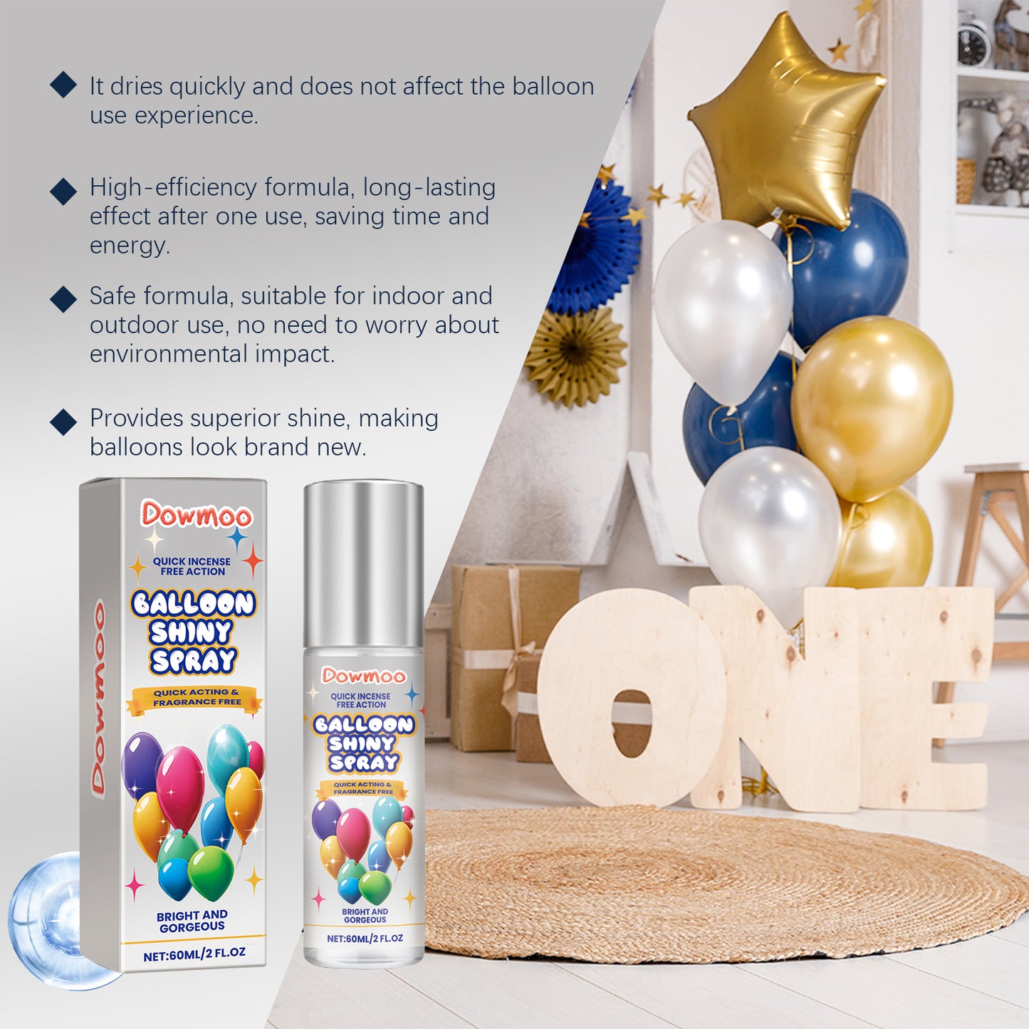 Dowmoo Latex Balloon Shining Spray Lasting non-oxidizing Enhance Gloss TexTIVE Atmosphere Spray