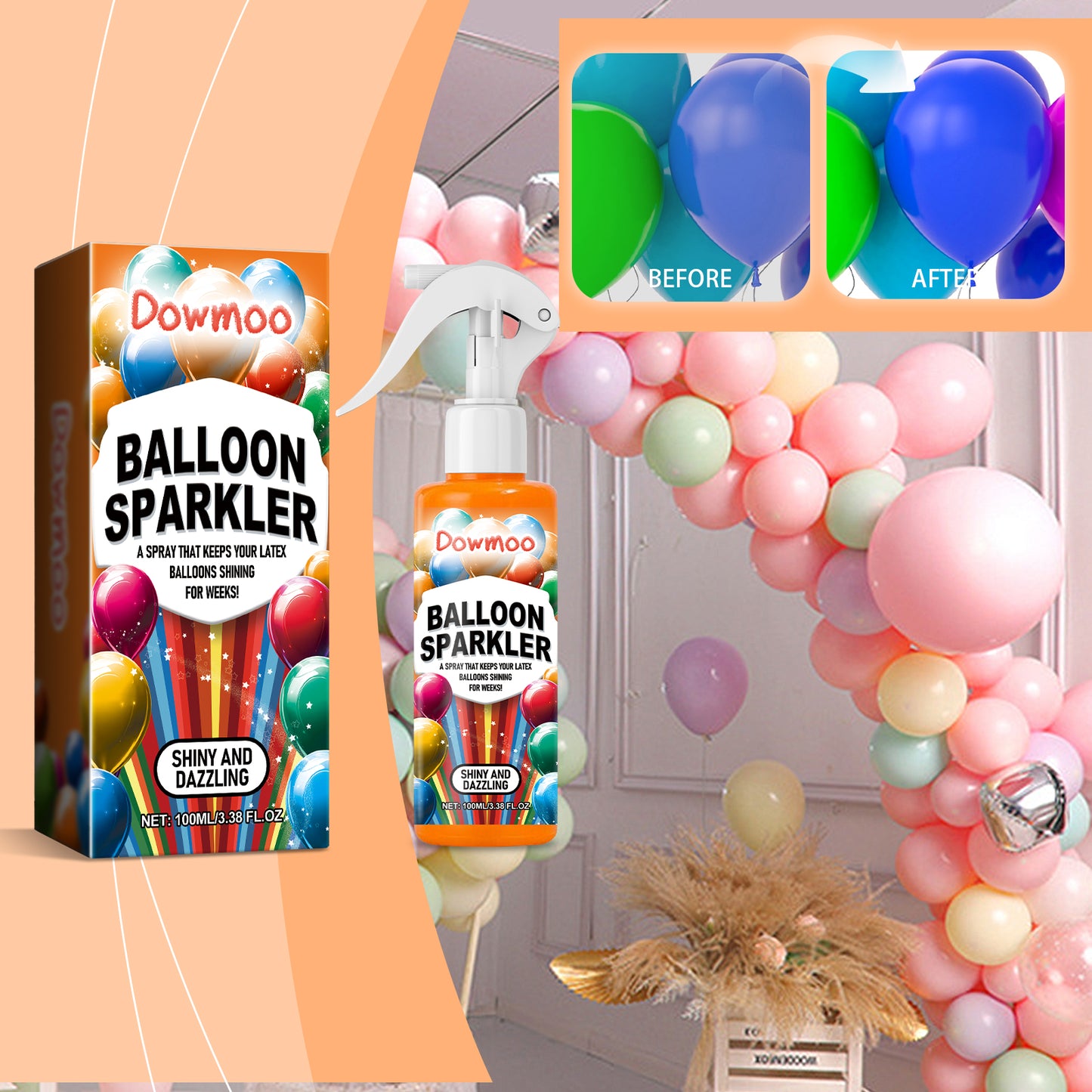 DOWMOO Latex Balloon Bright Spray Balloon Enhance Gloss Lasting Effect Increase Atmosphere Gloss Spray