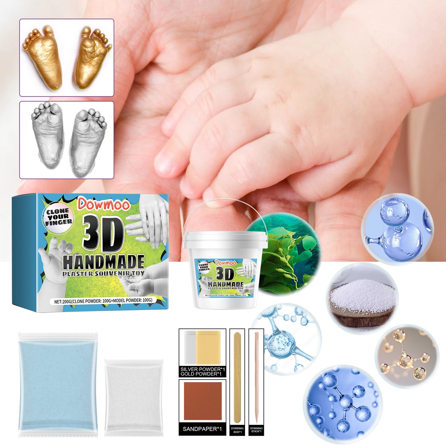 Dowmoo 3D Handmade Memorial Model Couple Holiday Homemade Crafts Stereo Hand Foot Plaster Gift