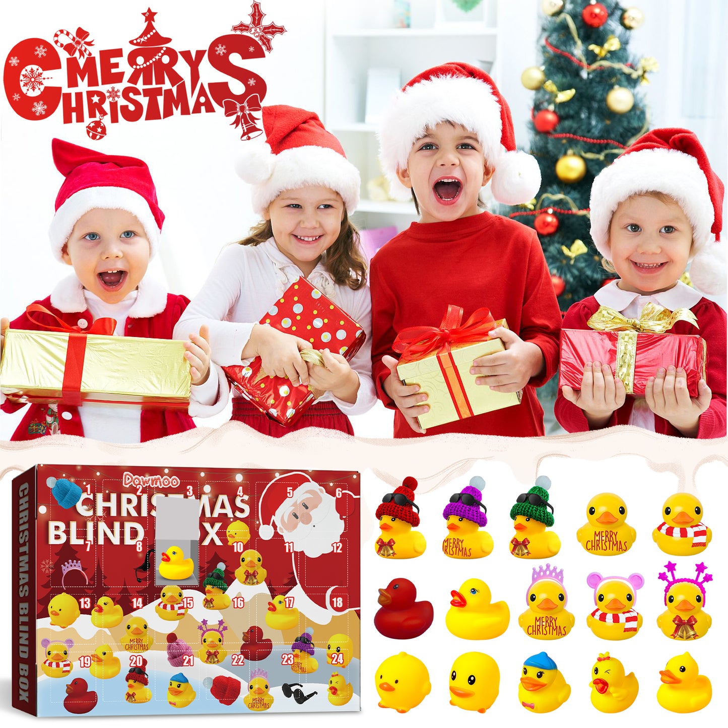 Dowmoo Christmas Rubber Yellow Duck Advent Calendar 24 Box Cartoon Gift Little Duck Blind Box