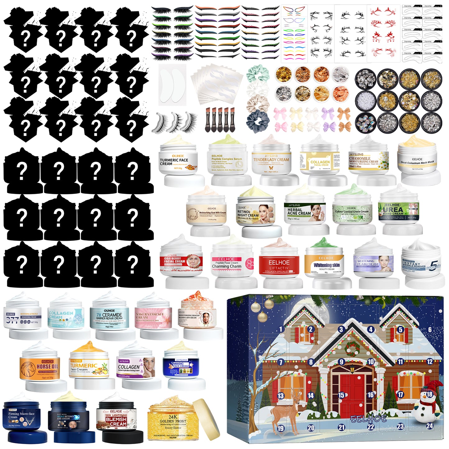 EELHOE Christmas Cream Blind Box Surprise 24 Countdown Blind Box Hydrating Moisturizing Skin Care Products