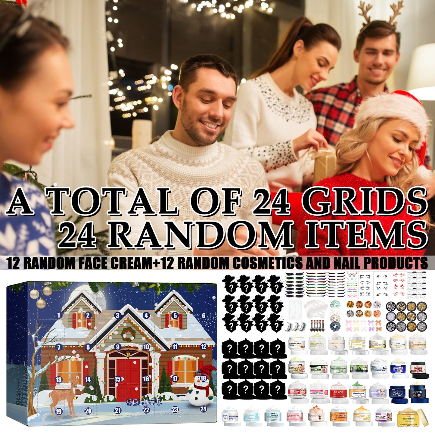 EELHOE Christmas Cream Blind Box Surprise 24 Countdown Blind Box Hydrating Moisturizing Skin Care Products