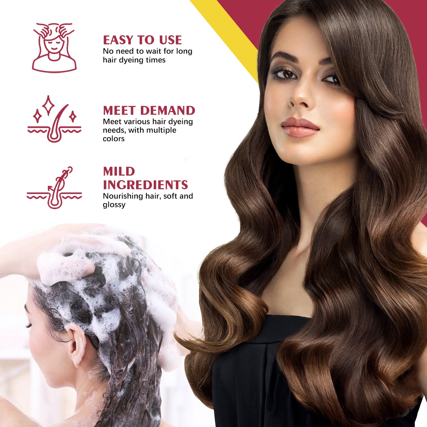 EELHOE Black Hair Dye Shampoo (wine red) Gentle No Irritation Moisturizing Scalp Easy Color Change Hair Shampoo