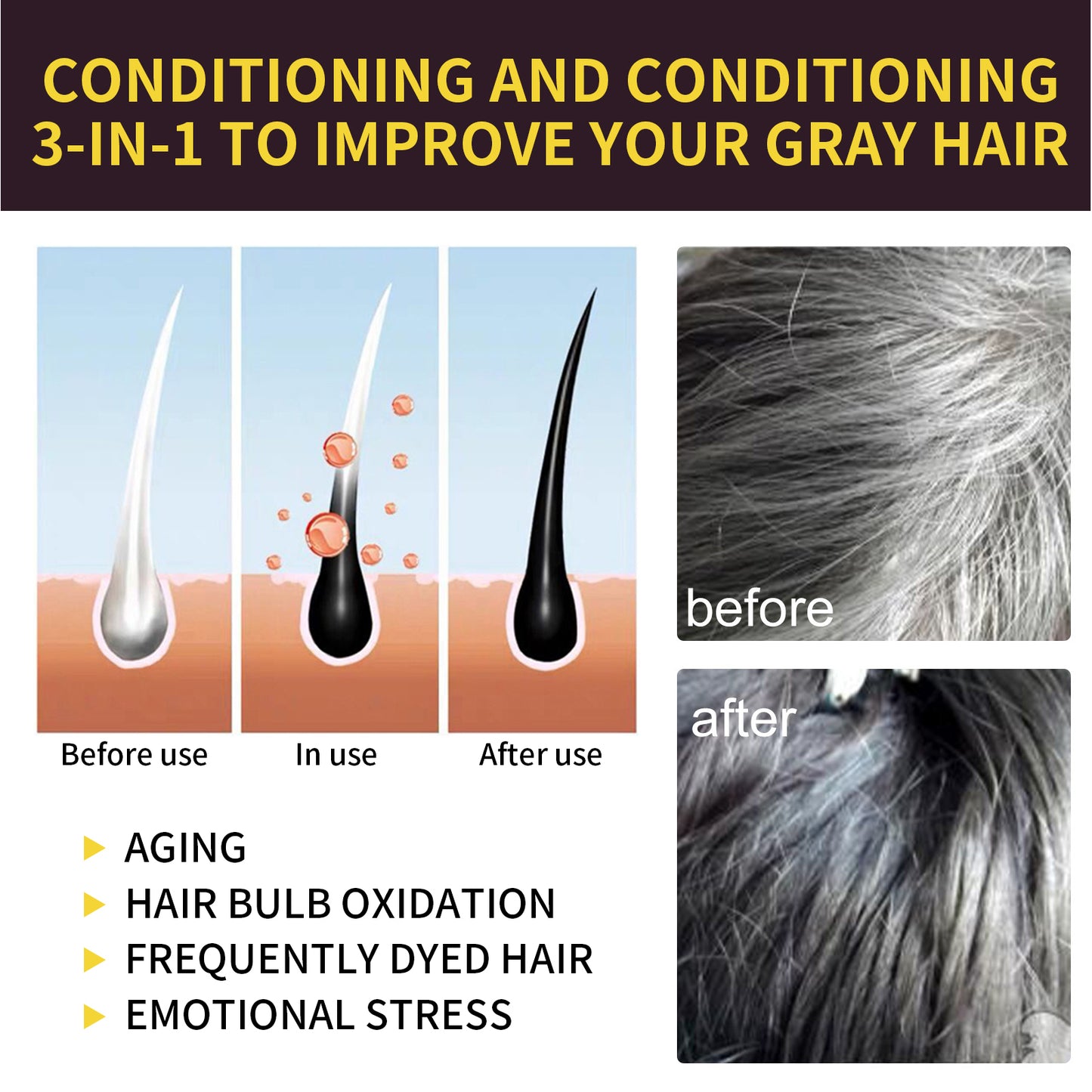 EELHOE White to Black Shampoo (Black) Polygonum Multiflorum Essence Huarun Nourishing Clean Repair Black Soft Hair Shampoo