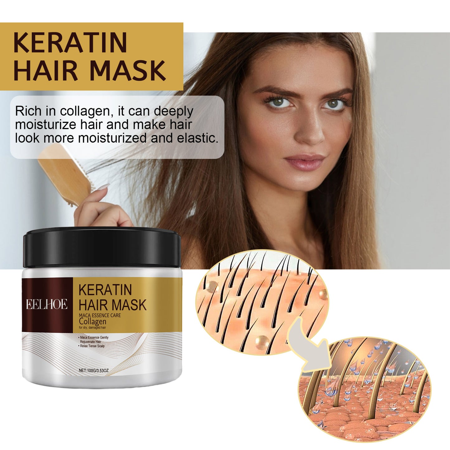 EELHOE Repair Moisturizing Hair Mask Deep Moisturizing Repair Damaged Hair Dry Split Knot Hair Care Mask