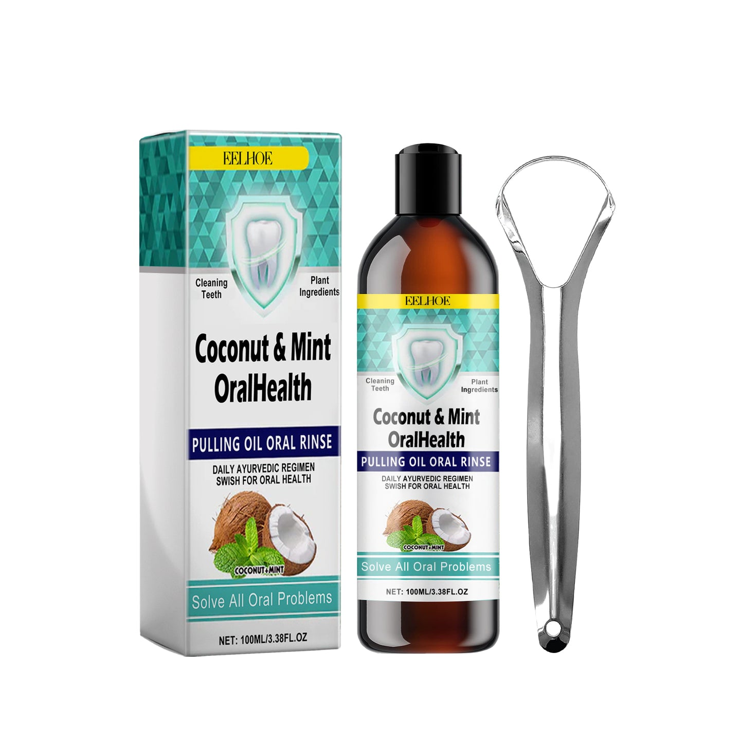 EELHOE Mouth Coconut Oil Mouthwash to remove stains, clean teeth, clean breath, clean mouth, care for gums