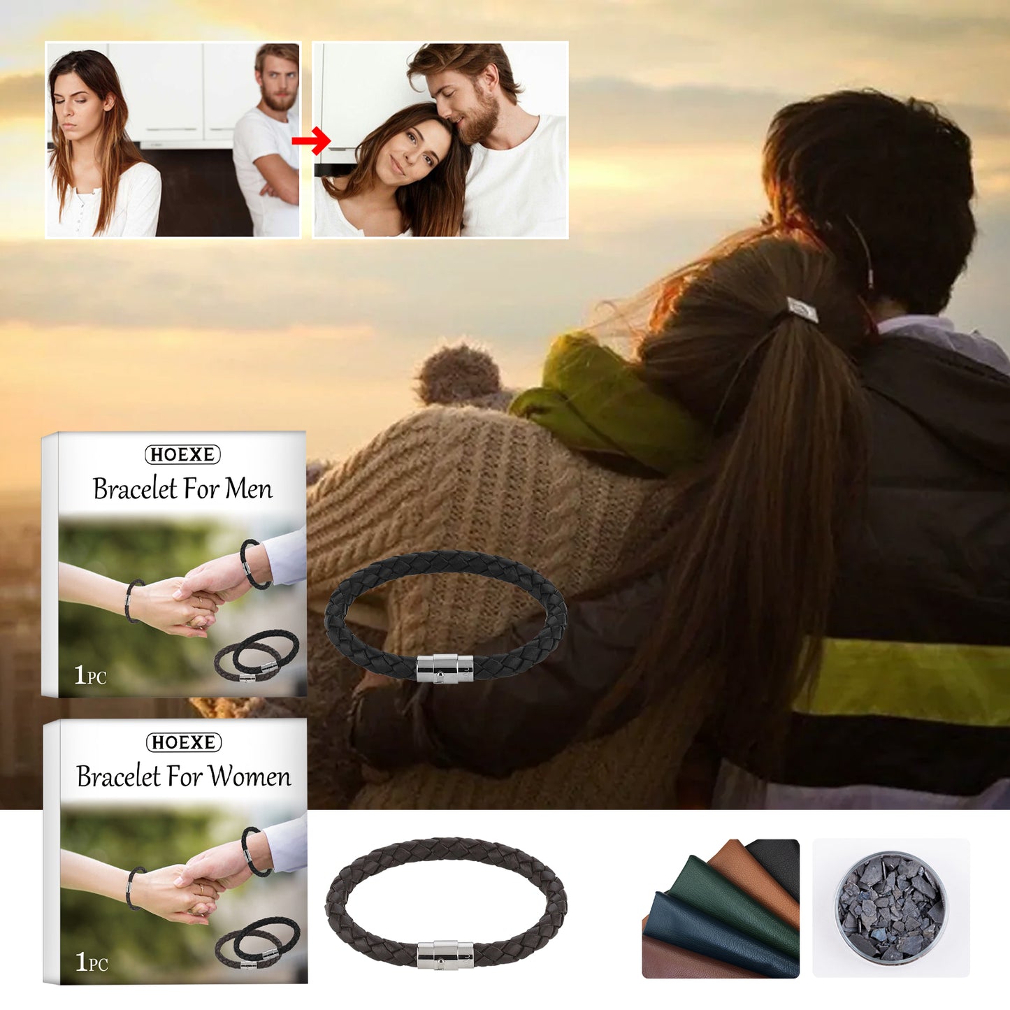 Hoexe Couple Bracelet PU Leather Rope Woven Men's and Women's Personalized Simple Style Couple Bracelet Fashion Accessories Bracelet