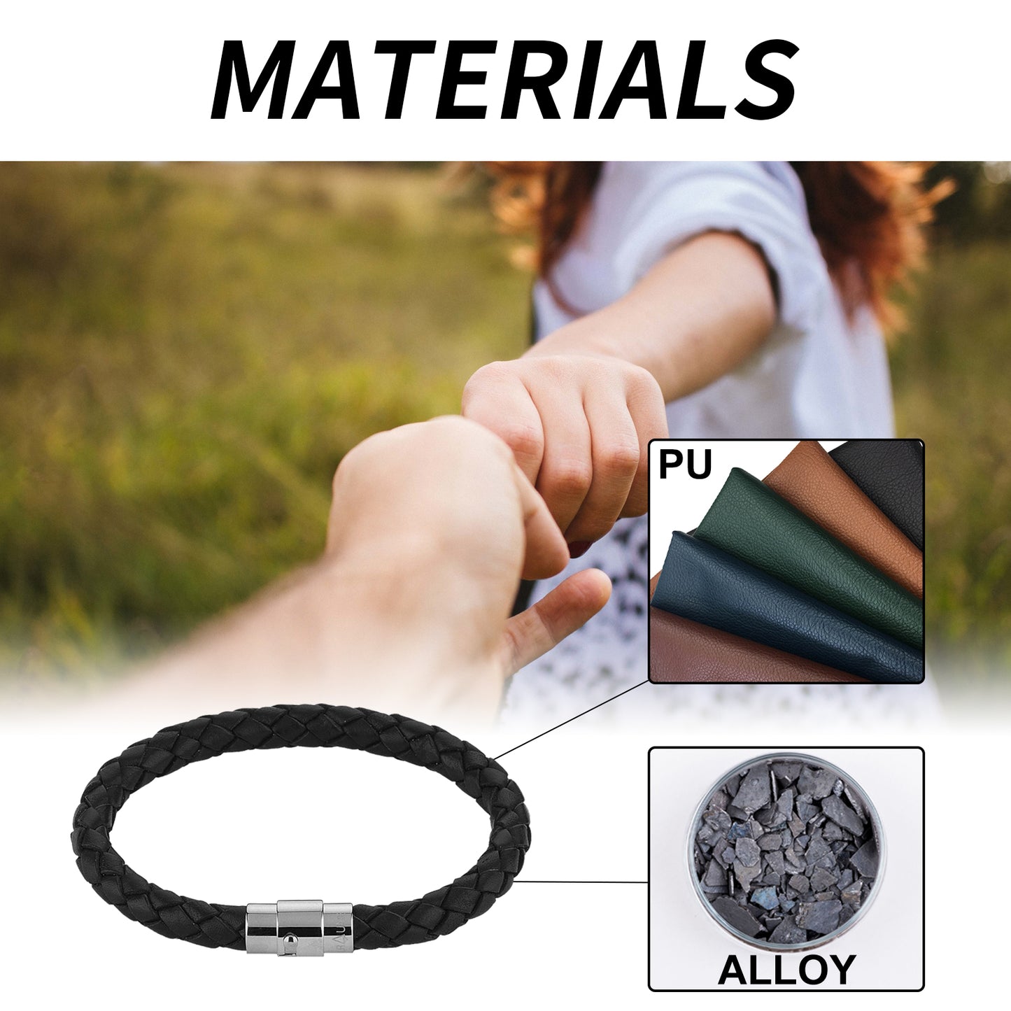 Hoexe Couple Bracelet PU Leather Rope Woven Men's and Women's Personalized Simple Style Couple Bracelet Fashion Accessories Bracelet