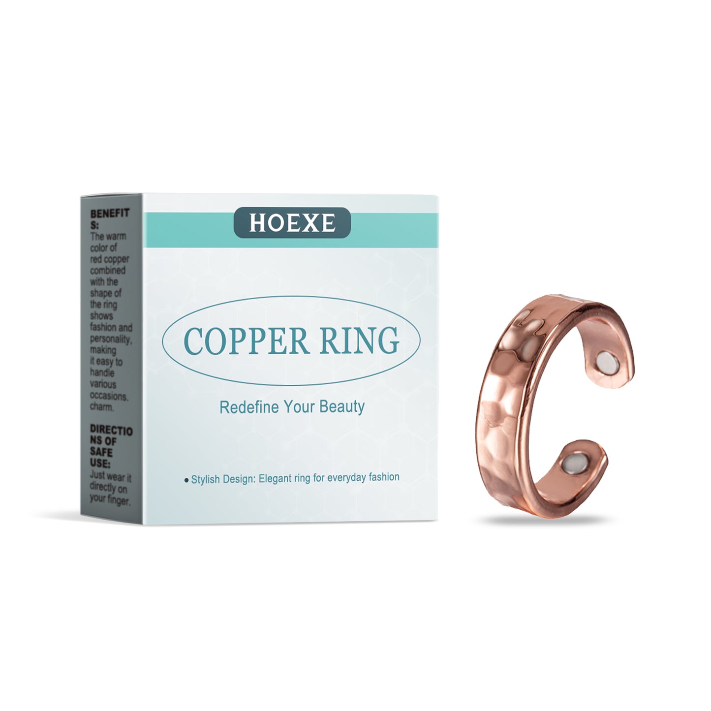 Hoexe red copper ripple ring beautiful fashion accessories unique trend simple design versatile decorative ring