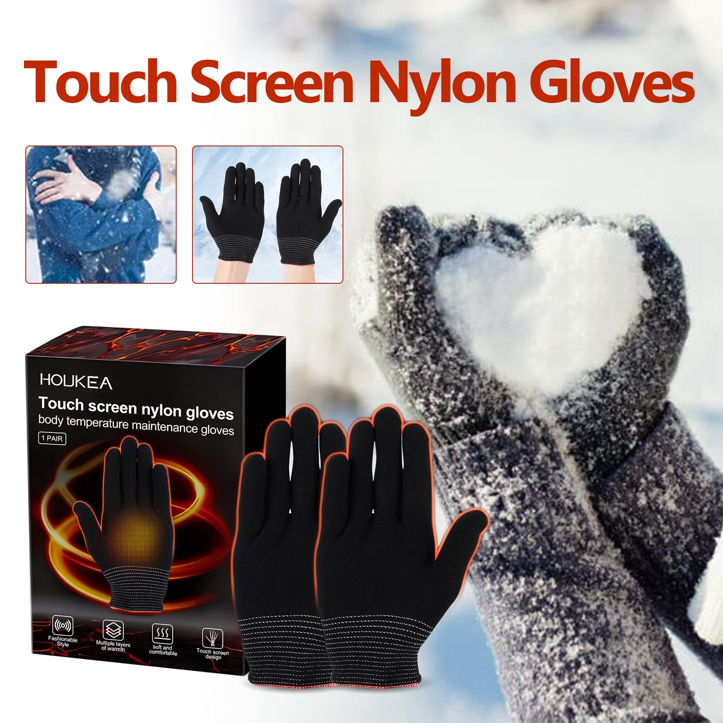 Houkea Nylon Gloves Winter Outdoor Sports Skiing Cold-proof Hand Care Massage Heating Warm Gloves