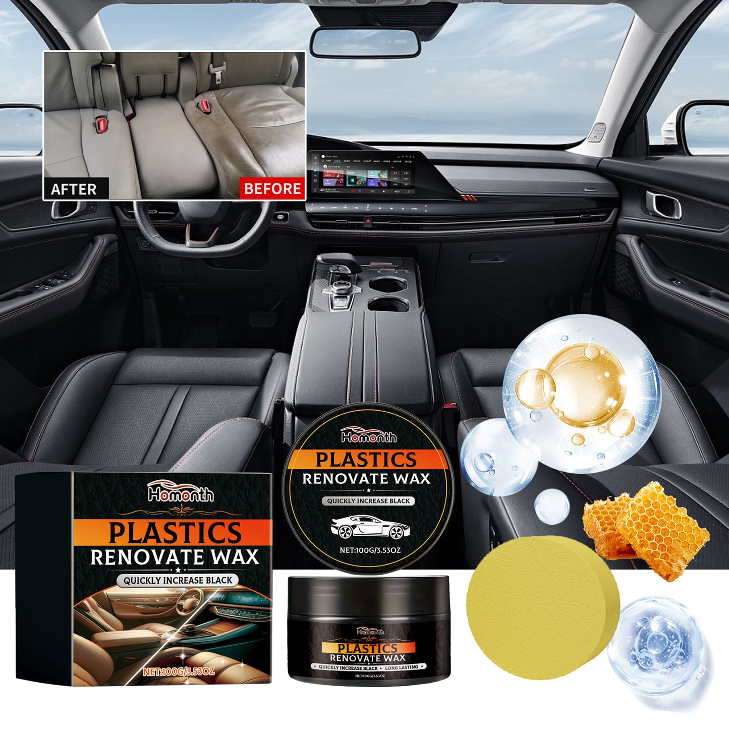 Homonth Car Leather Refurbishment Paste Car Seat Leather Interior Scratch Care Cleaning Refurbishment Maintenance Paste