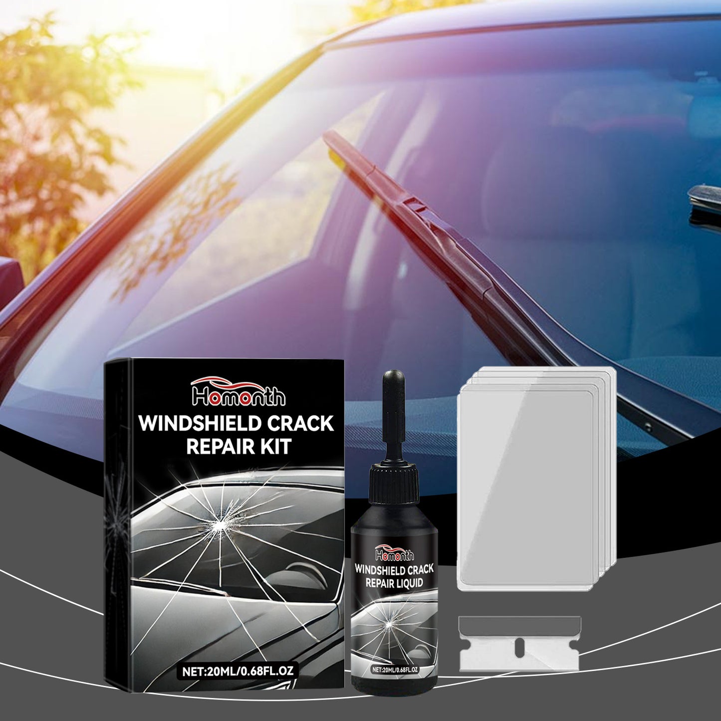 Homonth car windshield crack care solution car glass care tool crack glass adhesive