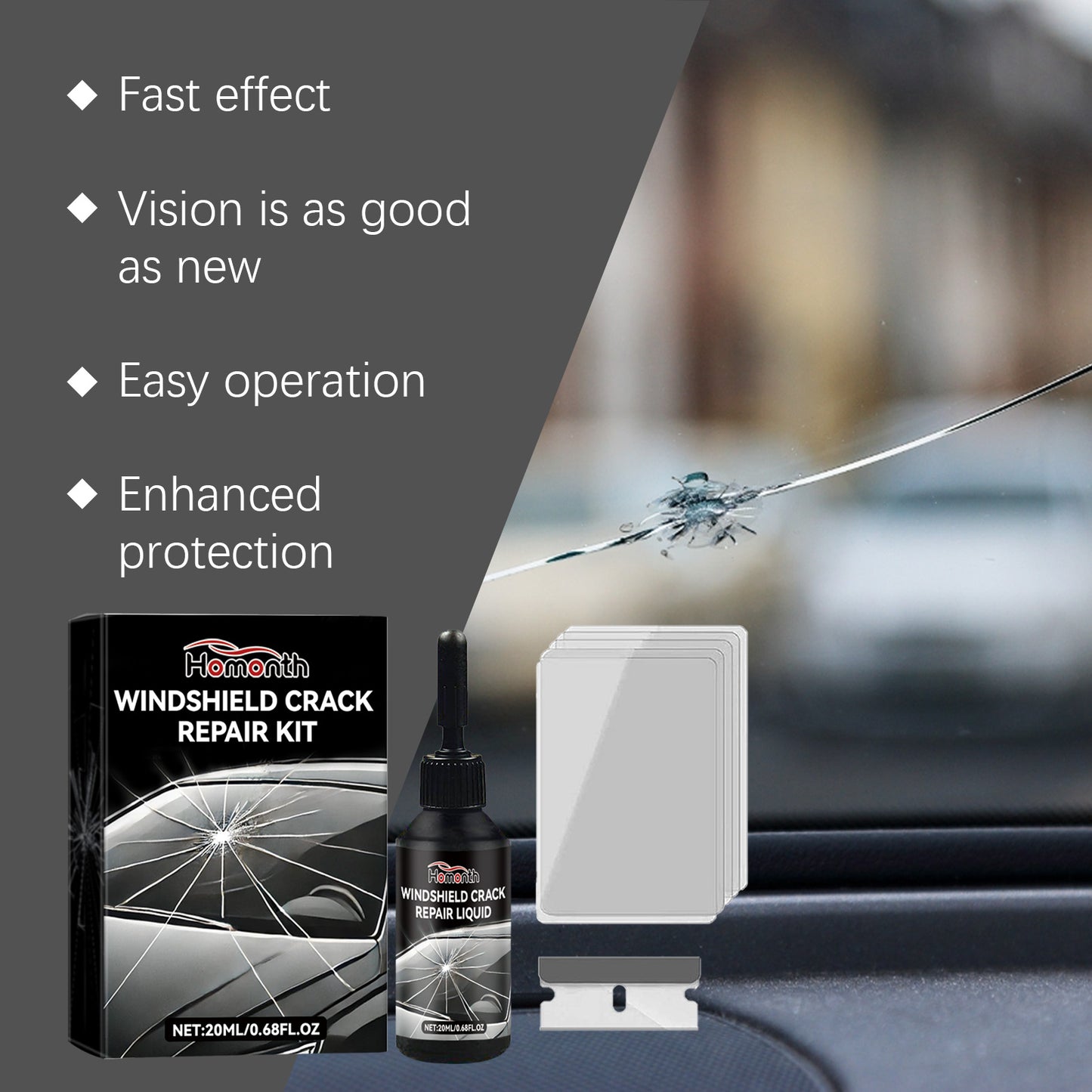 Homonth car windshield crack care solution car glass care tool crack glass adhesive