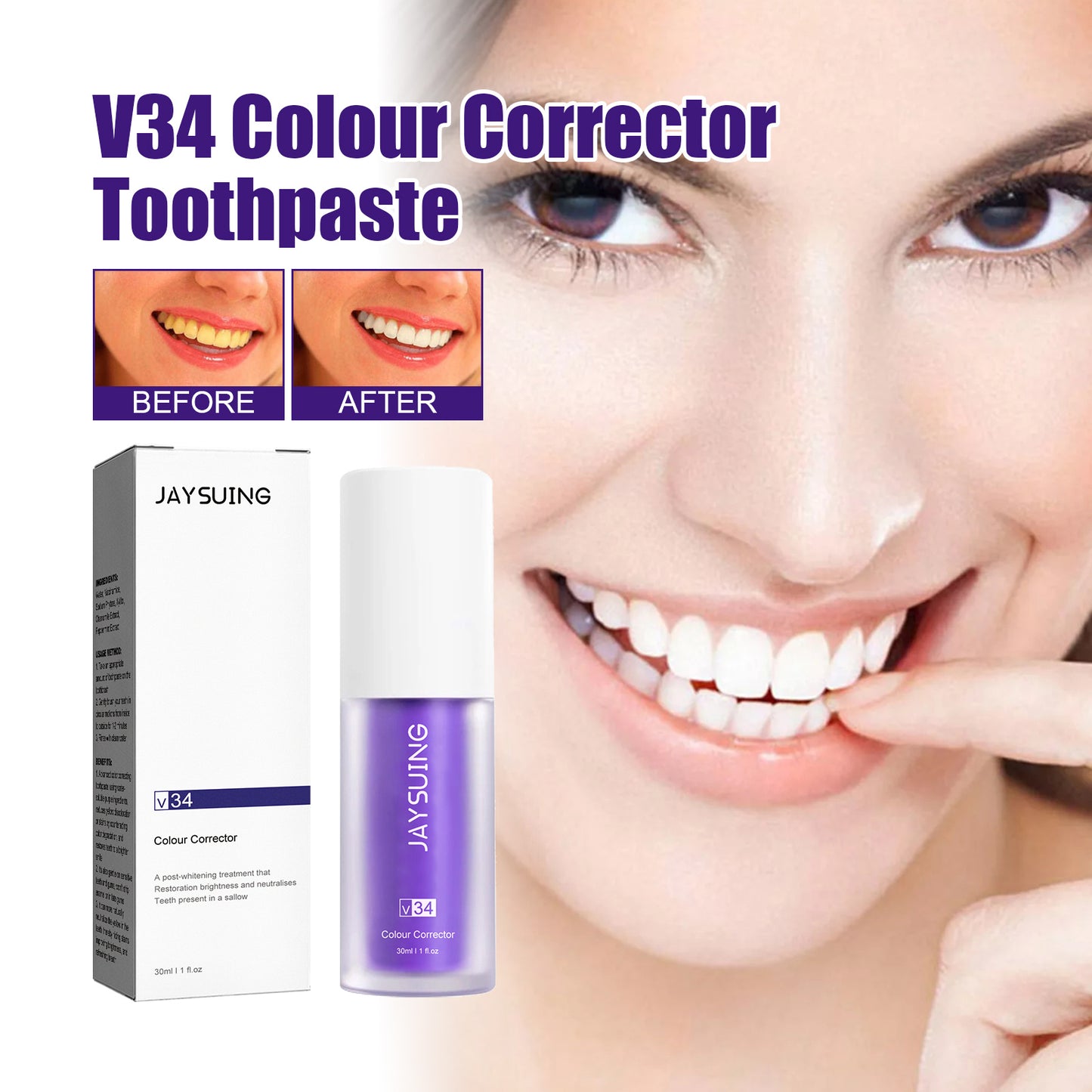 Jaysuing V34 Purple Toothpaste Cleaning Bad Mouth Tooth Stains Whitening Tooth Care Toothpaste