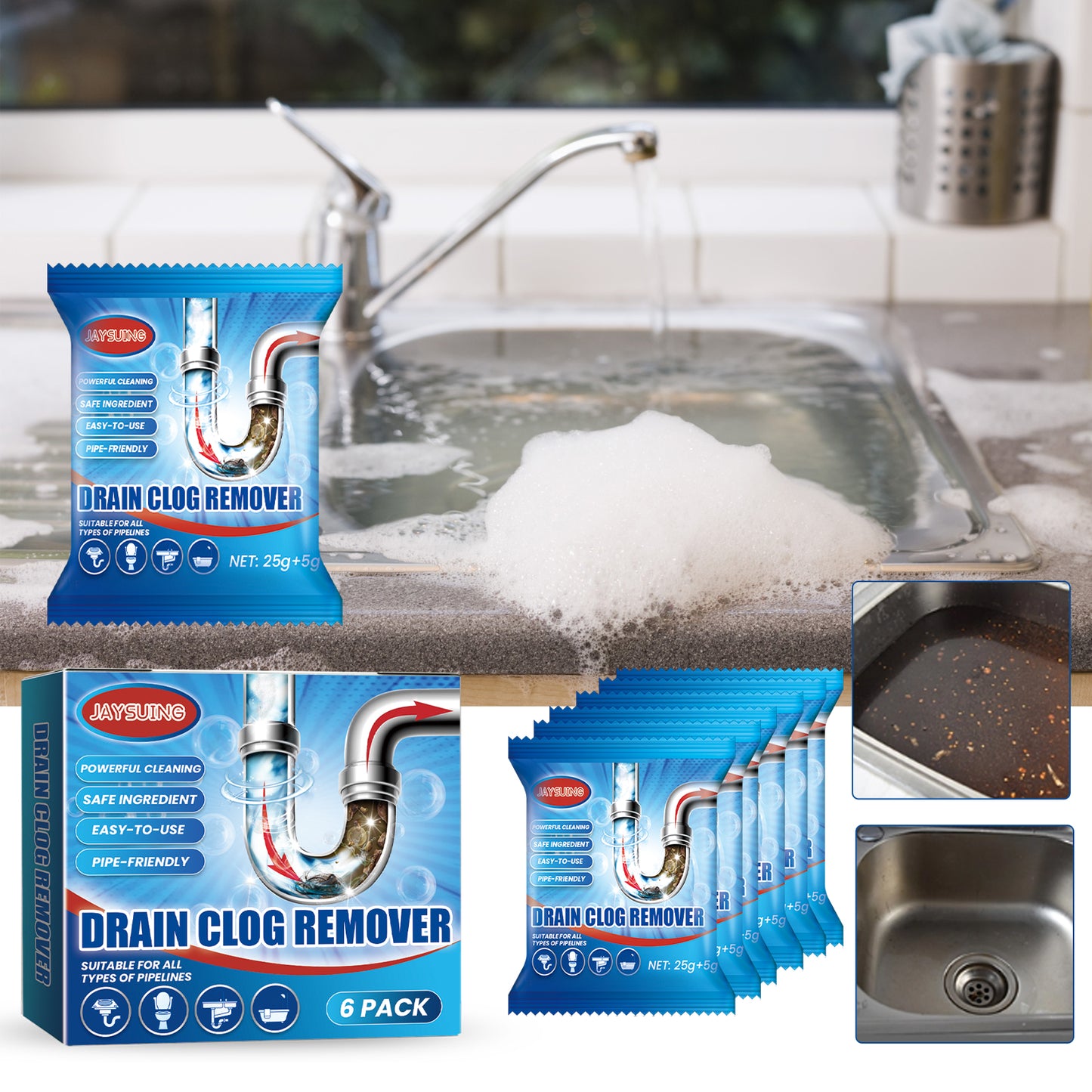 Jaysuing Drain Pipe Blockage Removal Powder Toilet Kitchen Sewer Blockage Prevention Dredge Cleaning Deodorant Powder