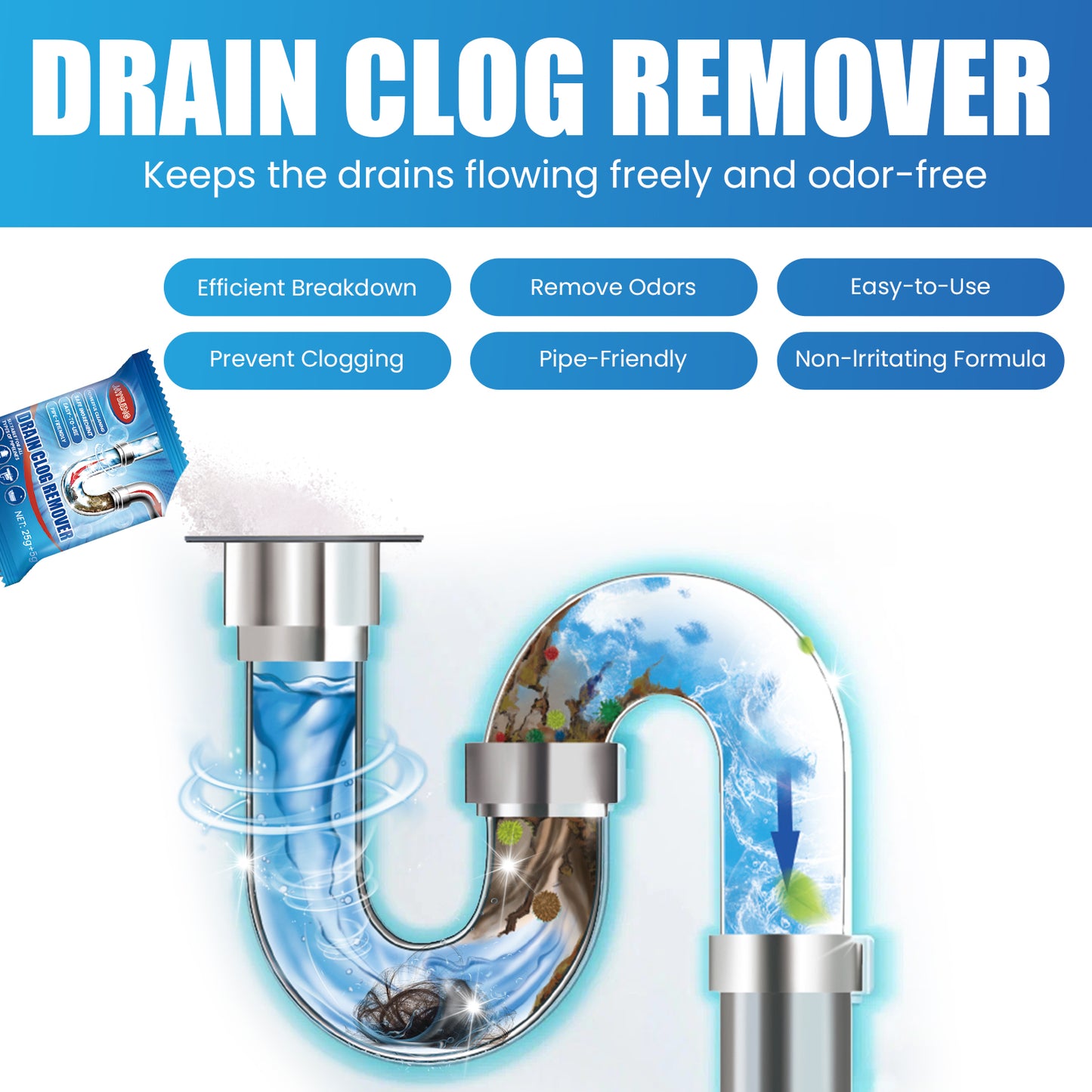 Jaysuing Drain Pipe Blockage Removal Powder Toilet Kitchen Sewer Blockage Prevention Dredge Cleaning Deodorant Powder