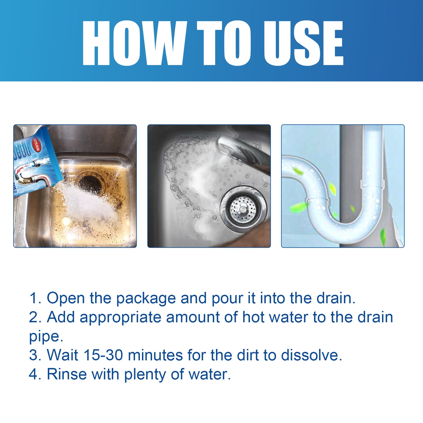Jaysuing Drain Pipe Blockage Removal Powder Toilet Kitchen Sewer Blockage Prevention Dredge Cleaning Deodorant Powder