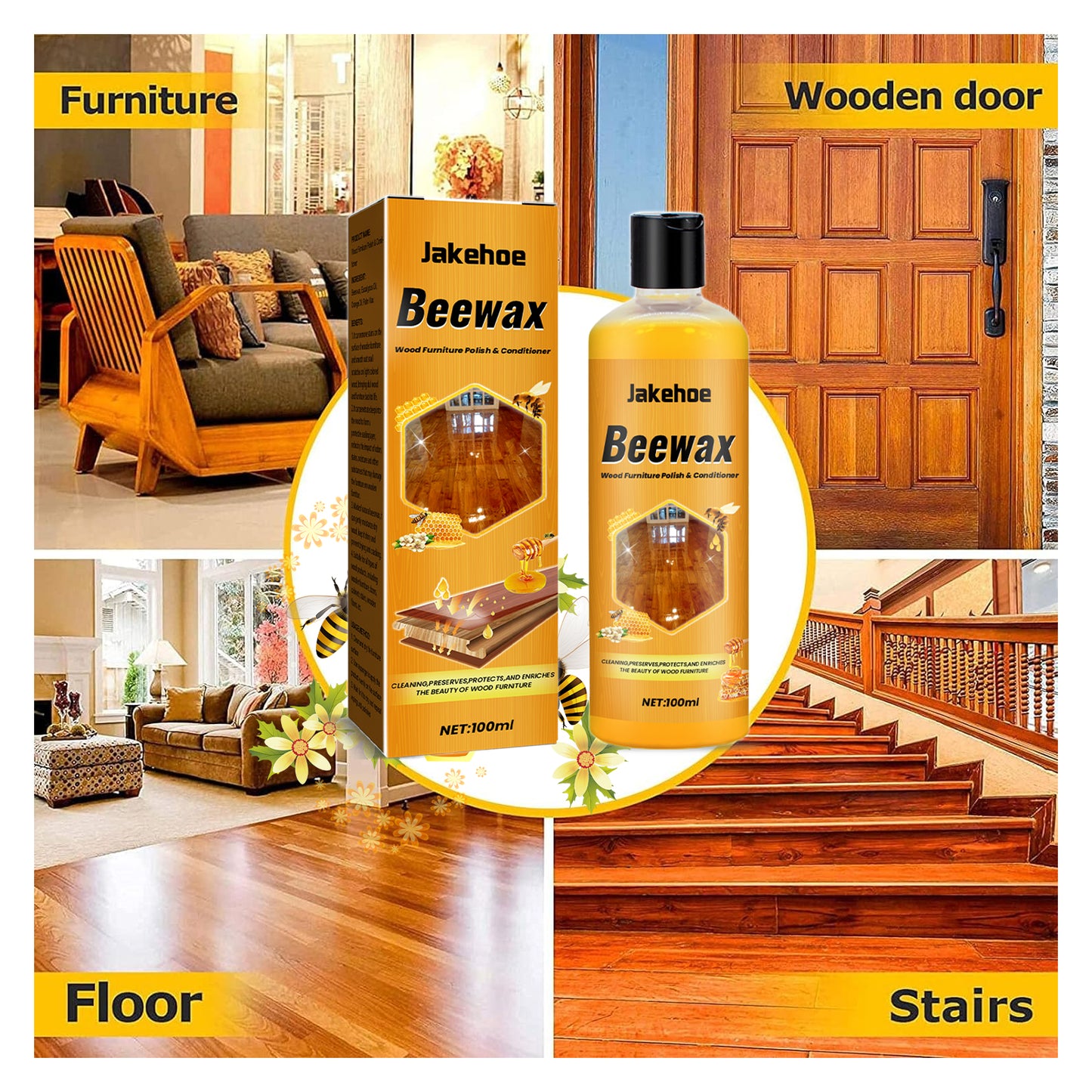 Jakehoe Floor Cleaner Household Wooden Floor Protection Cleaning Wax Decontamination Dust Brightening Gasing