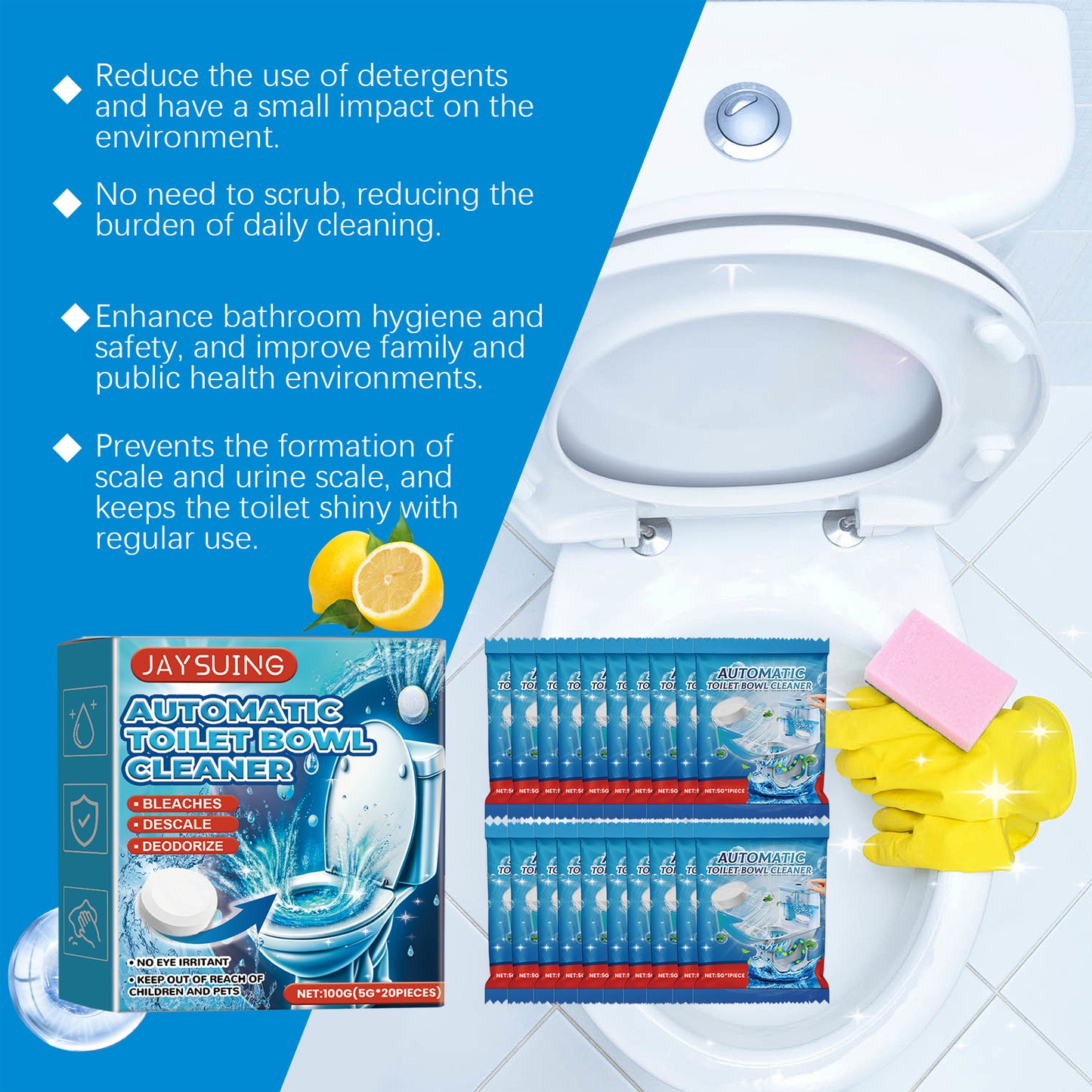 JAYSUING toilet cleaning tablets toilet easy cleaning decontamination efficient descaling deodorant cleaning toilet effervescent tablets