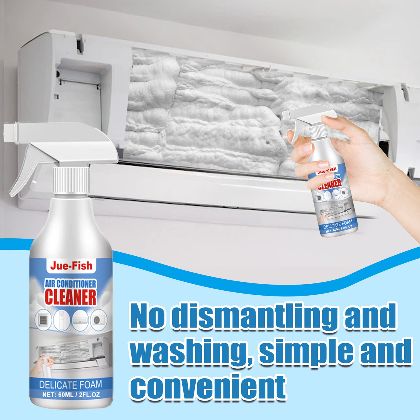 Jue-Fish Air Conditioner Cleaner Household Air Conditioner Hangup No Dismantling No Washing Deodorizing and Descaling Foam Air Conditioner Cleaning