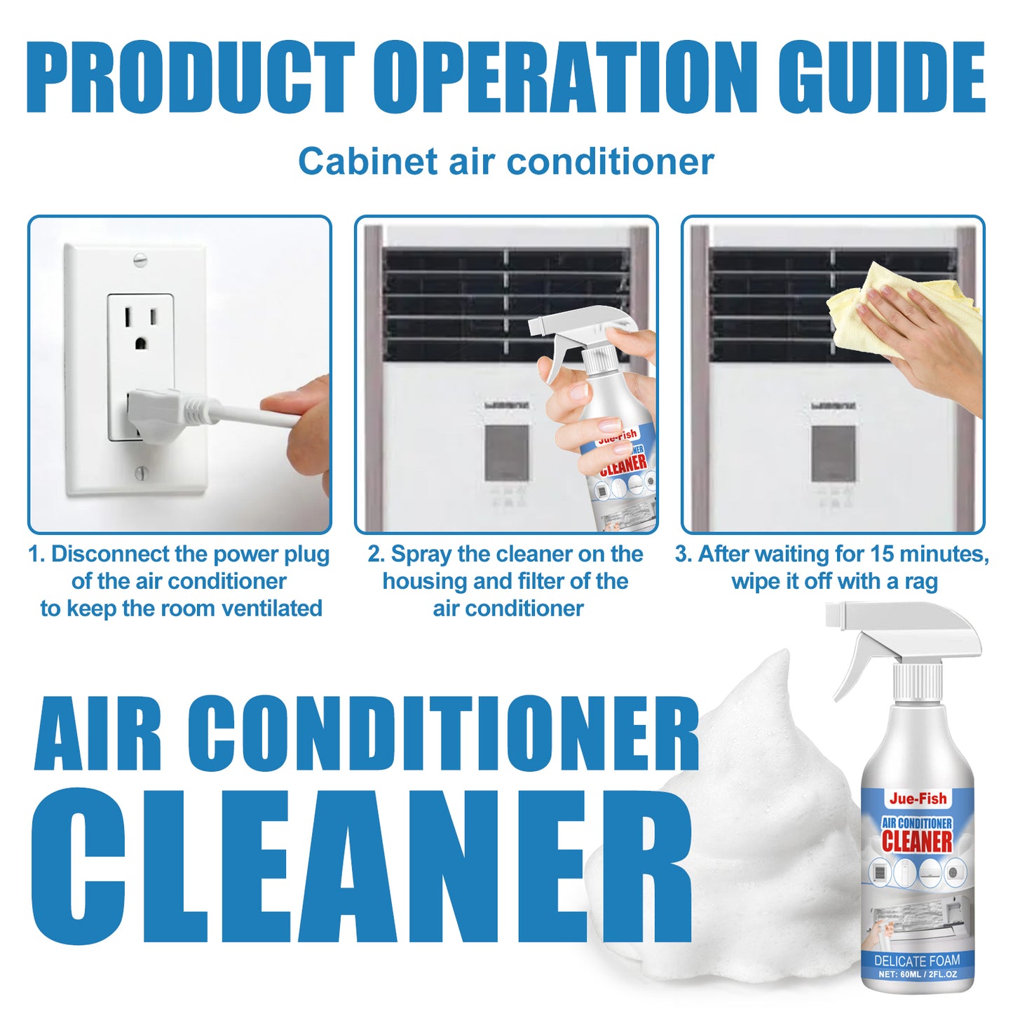 Jue-Fish Air Conditioner Cleaner Household Air Conditioner Hangup No Dismantling No Washing Deodorizing and Descaling Foam Air Conditioner Cleaning