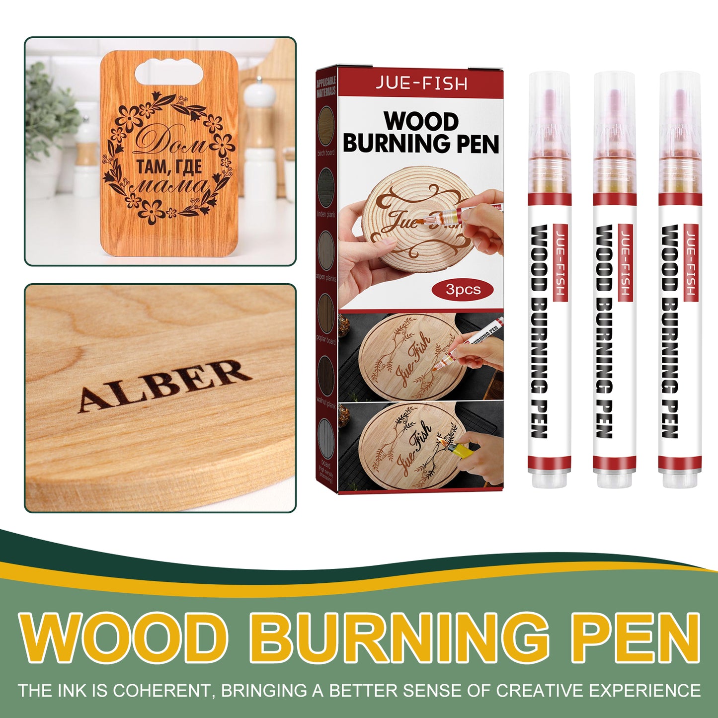 Jue-Fish Wood Burning Pen Set Wood Marker Children DIY Brush Burning Wood Marker Pen suit