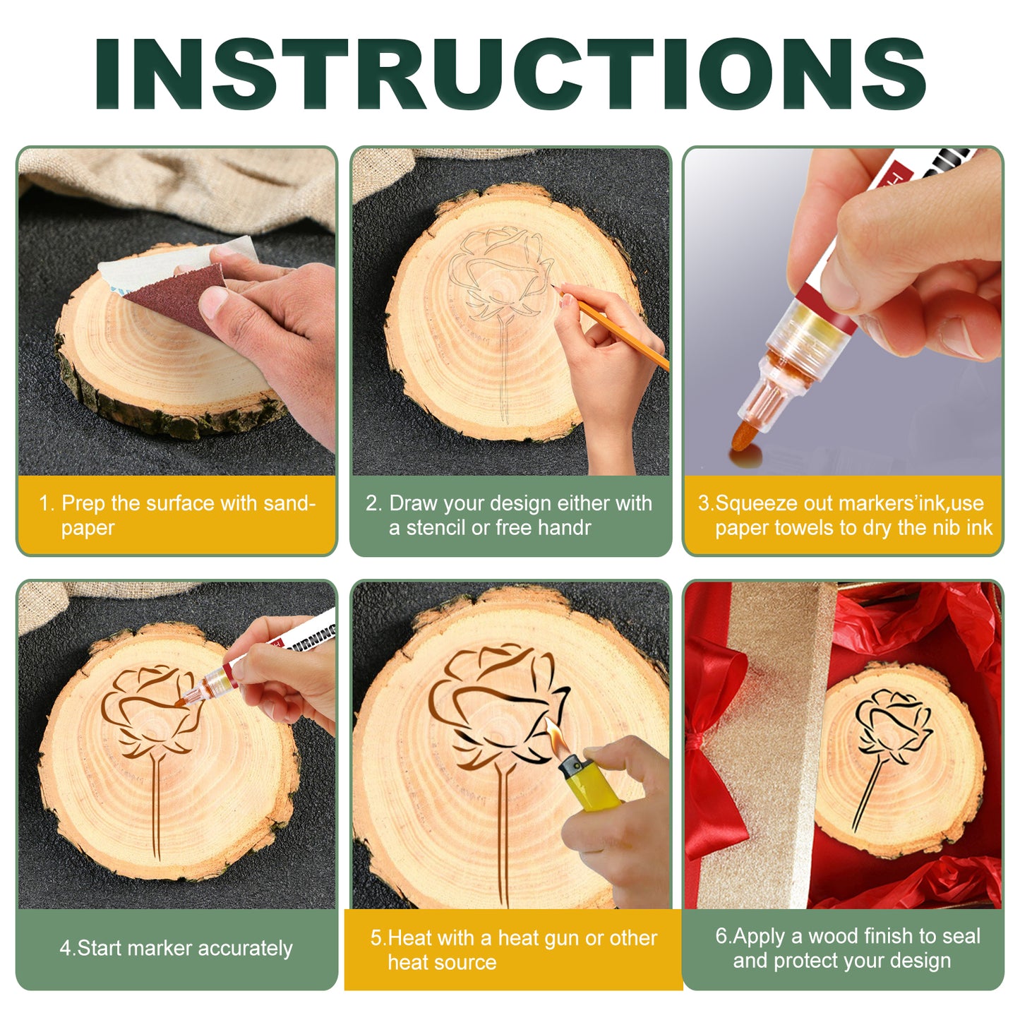 Jue-Fish Wood Burning Pen Set Wood Marker Children DIY Brush Burning Wood Marker Pen suit