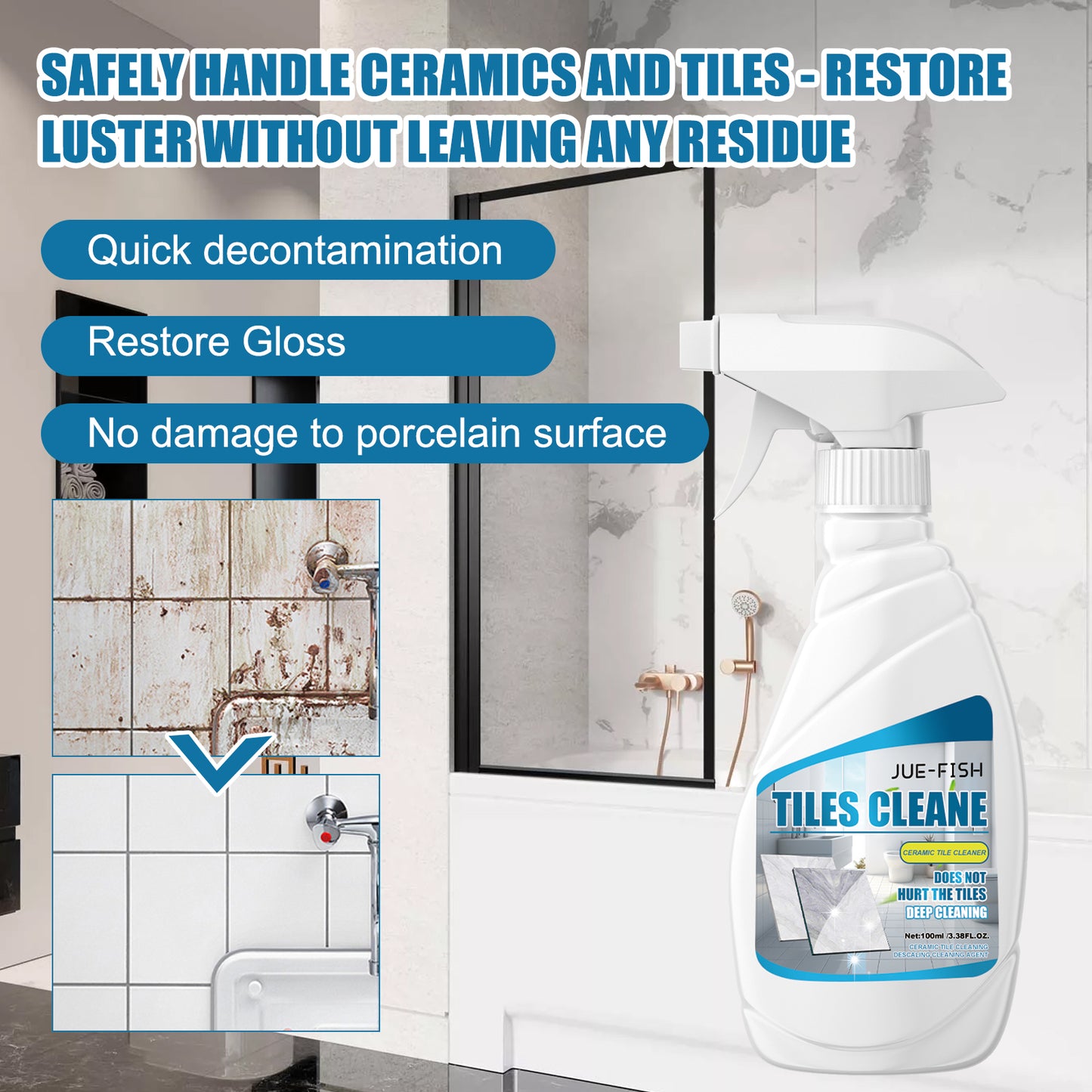 Jue-Fish tile cleaner bathroom tile floor marble bright strong stain removers