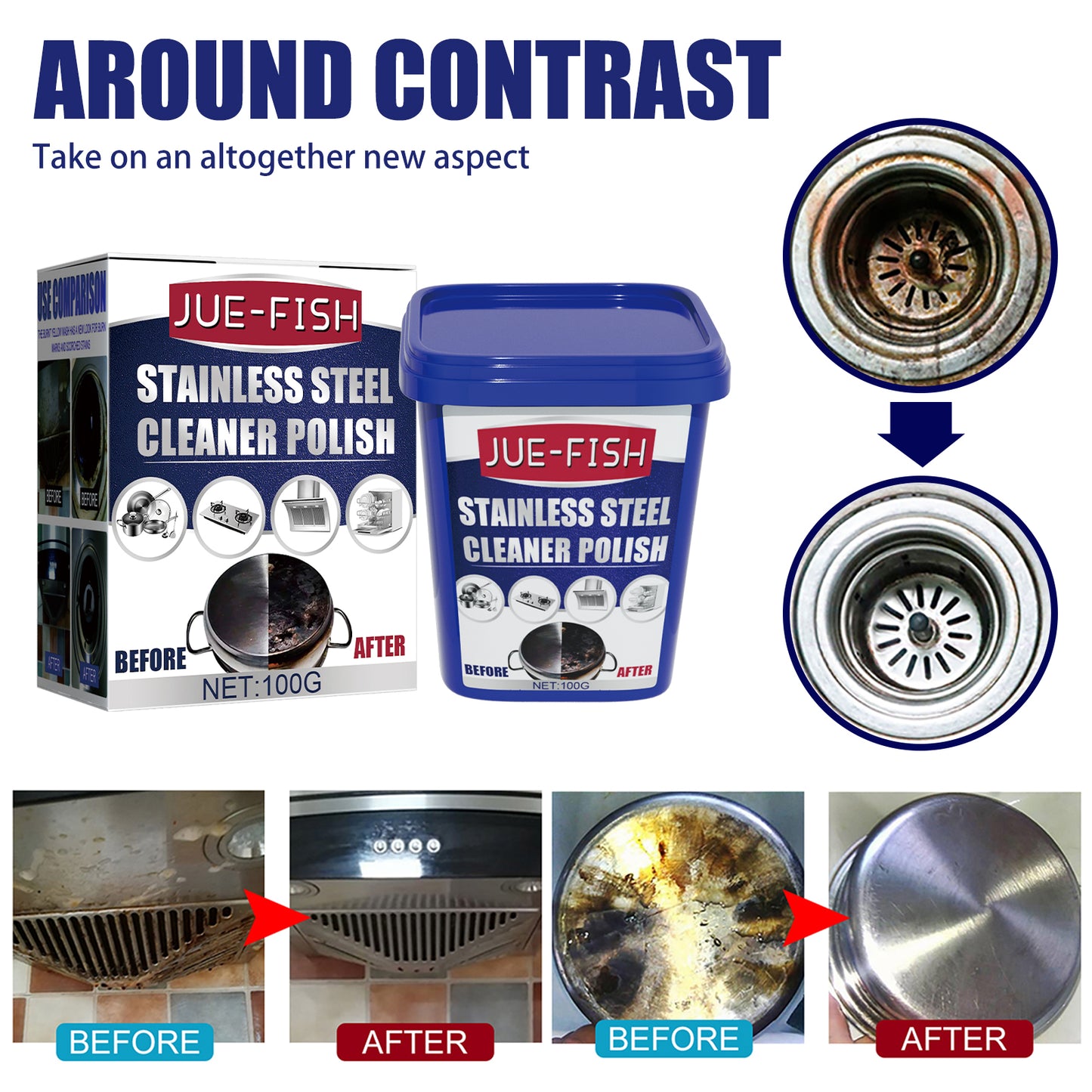 Jue-Fish stainless steel cleaning cream kitchen decontamination pot rust bottom stove black scale cleaning cream