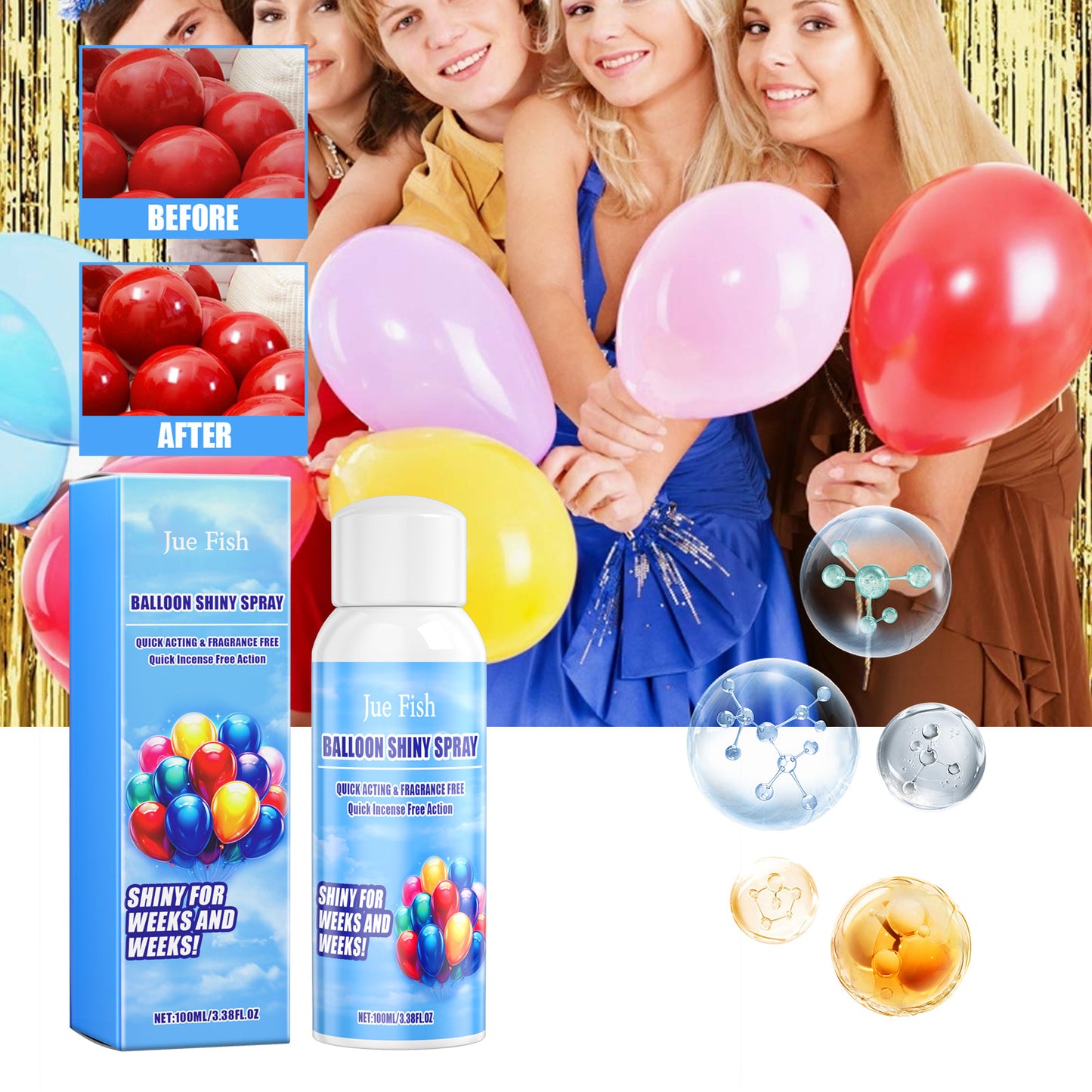 Jue-Fish Aerosol Balloon Shining Spray Anti-oxidation Maintain Balloon Surface Brightness Scene Decoration Supplies