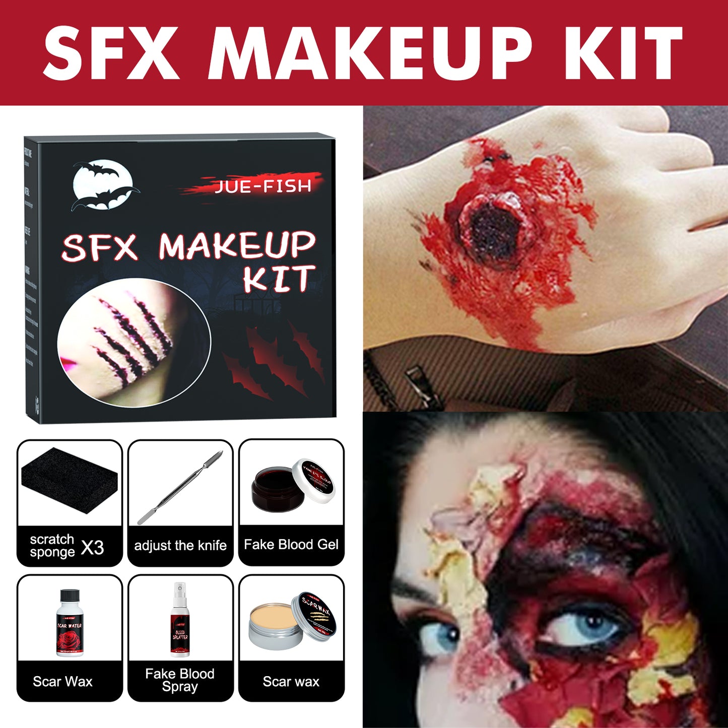 Jue-Fish Halloween Makeup Bag Simulation Plasma Skin Wax Shaping Scar Water Wound Makeup Halloween Makeup Bag