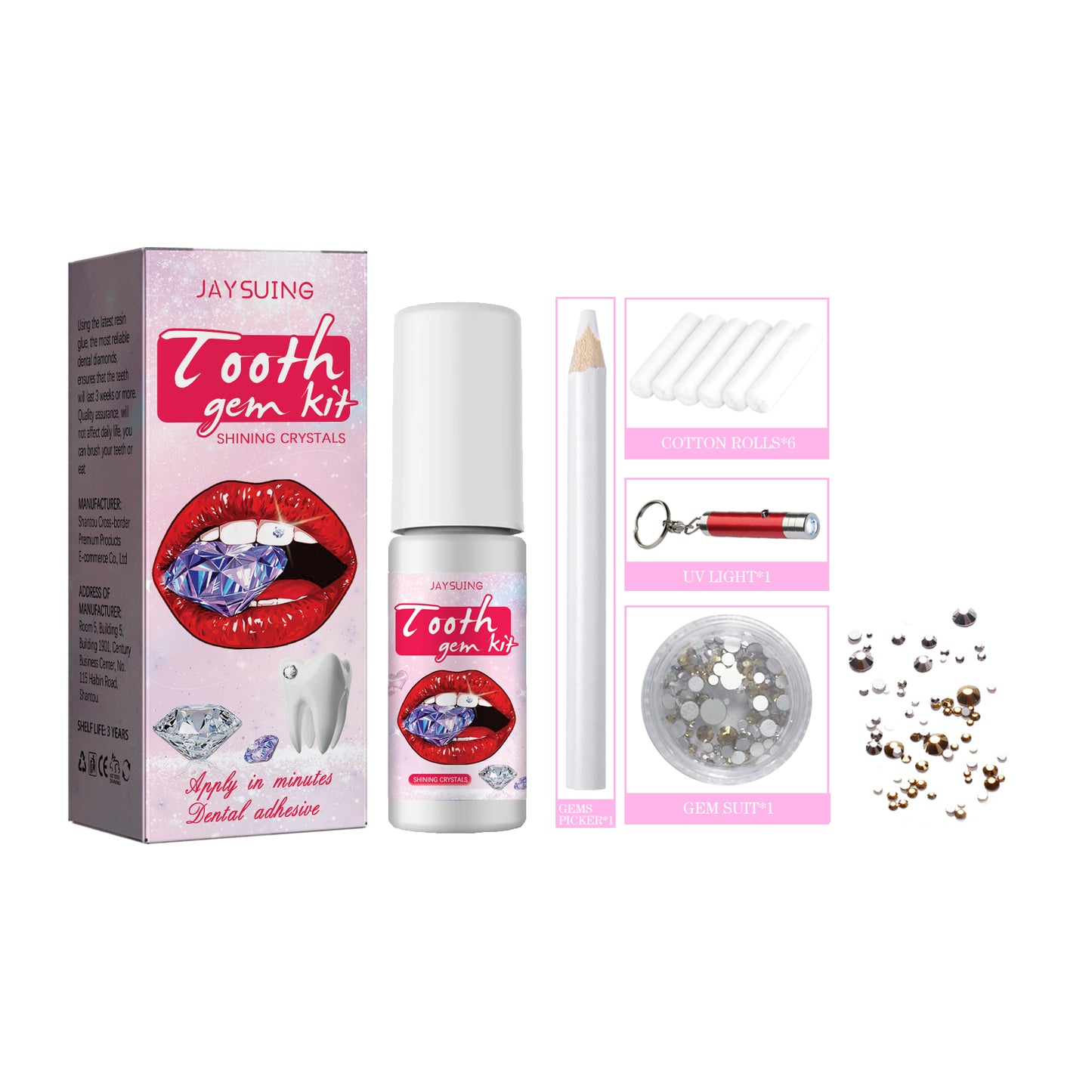 Jaysuing Teeth Gem Kit Jewelry Easy to Remove Easy to Install Crystal Teeth Drill Sparkling