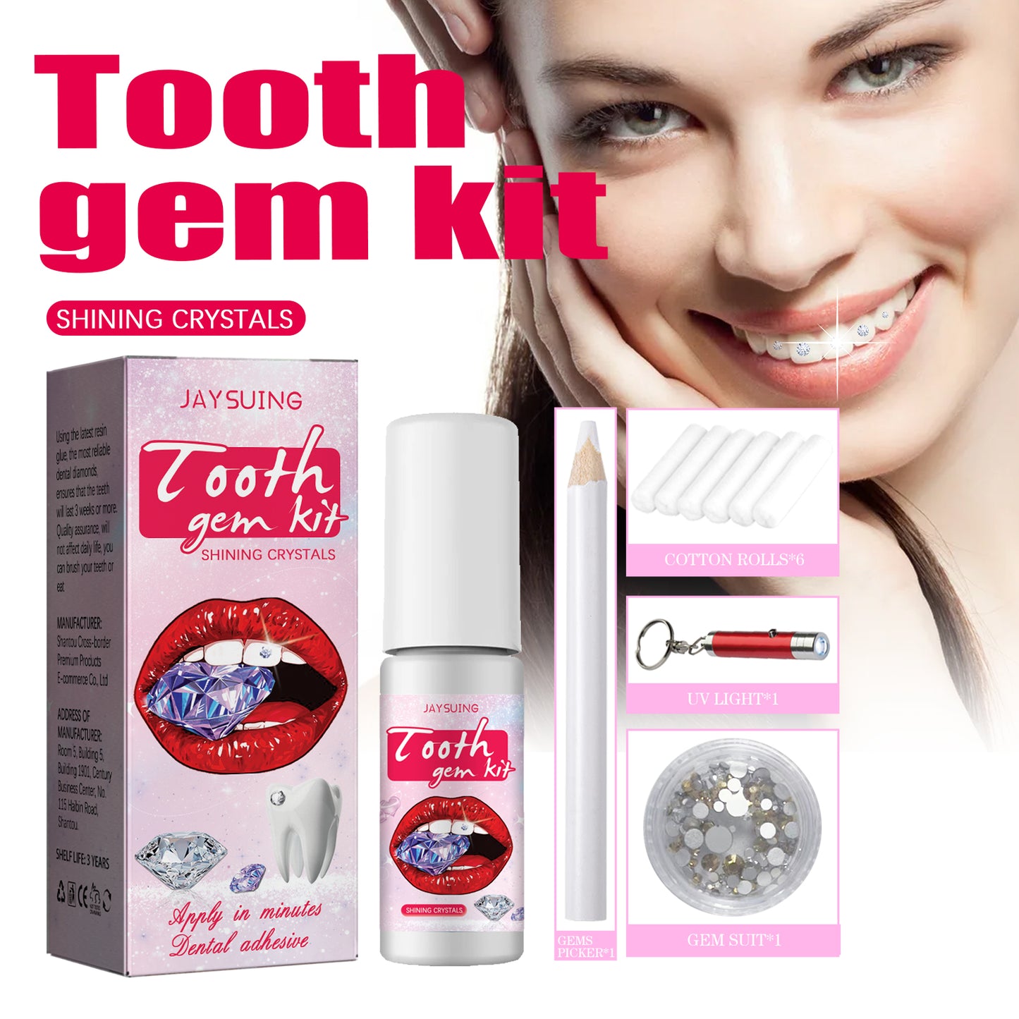 Jaysuing Teeth Gem Kit Jewelry Easy to Remove Easy to Install Crystal Teeth Drill Sparkling