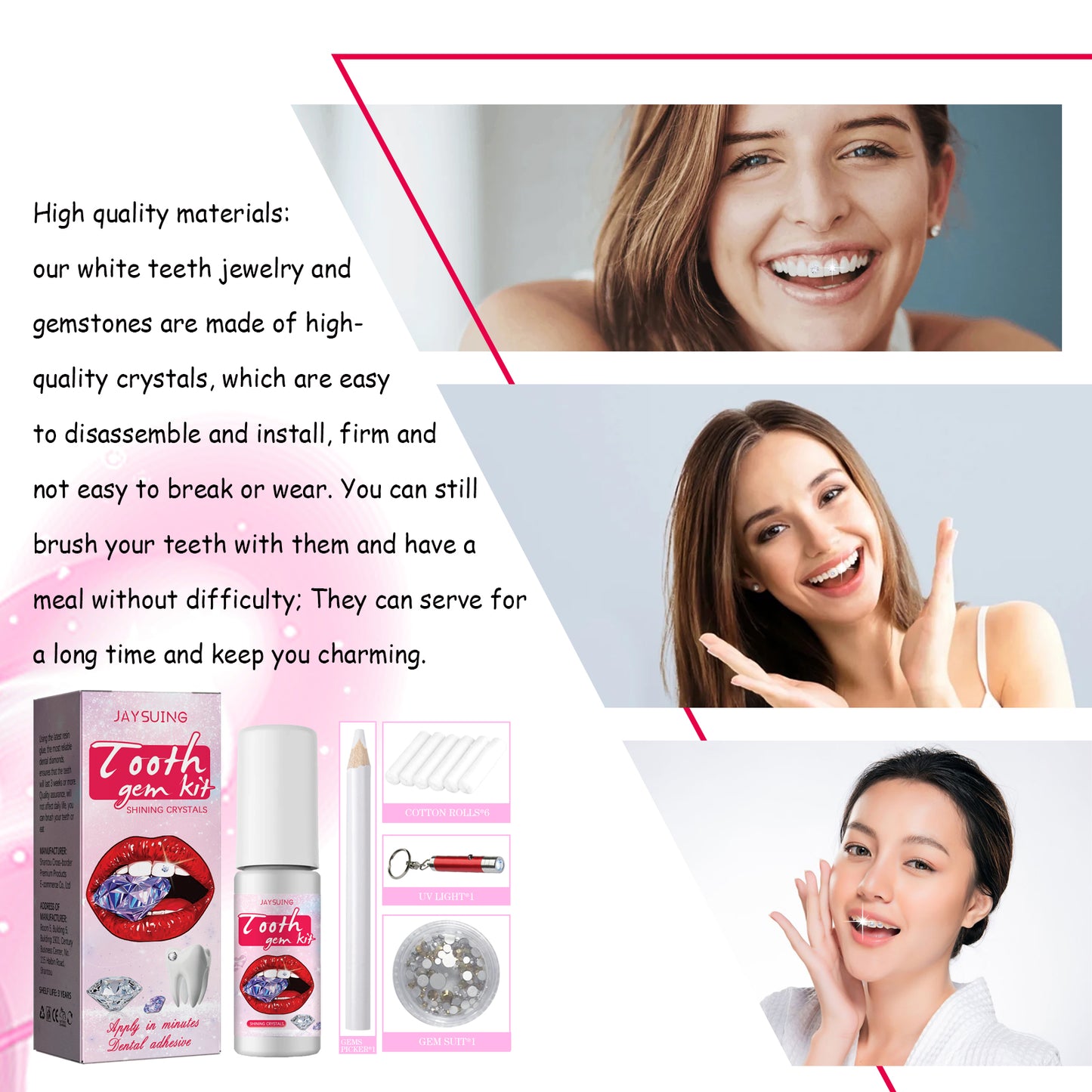 Jaysuing Teeth Gem Kit Jewelry Easy to Remove Easy to Install Crystal Teeth Drill Sparkling