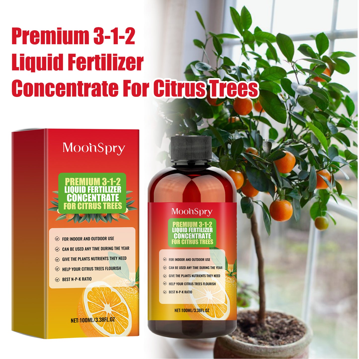MoonSpry citrus tree plant fertilizer orange fruit tree plant rooting green leaf beautiful fruit growth nutrient solution